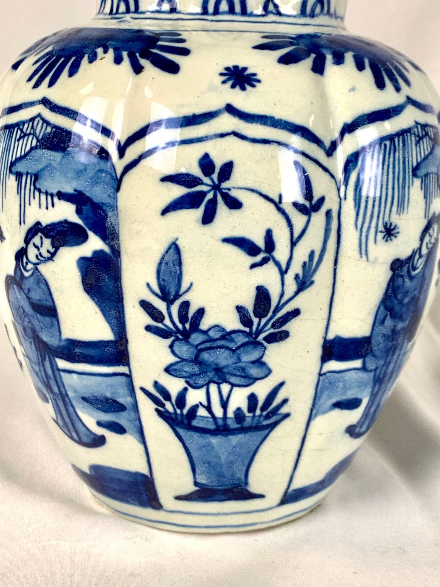 Chinoiserie Blue and White Delft Jar Netherlands Made Circa 1800 For Sale