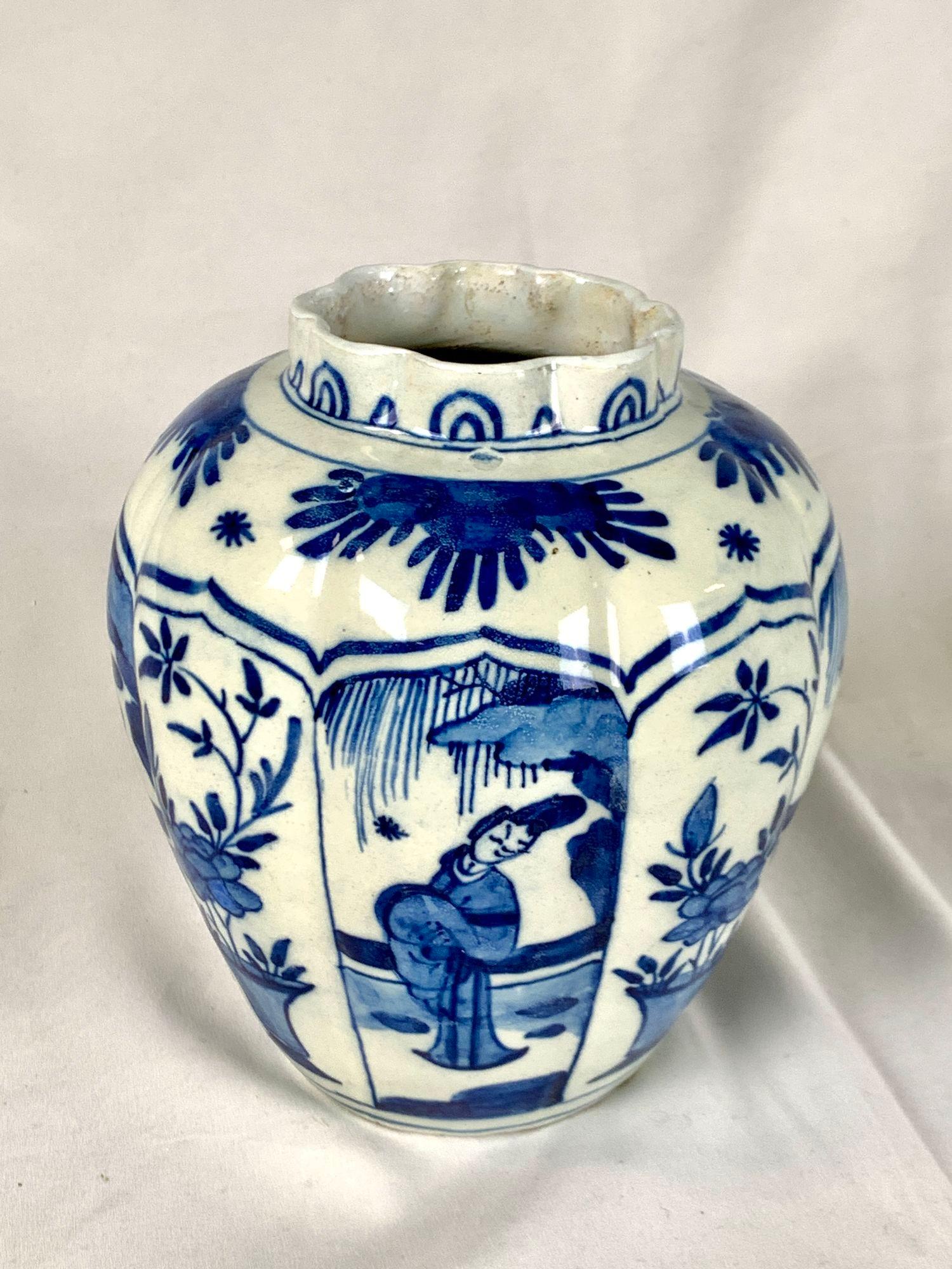 Dutch Blue and White Delft Jar Netherlands Made Circa 1800 For Sale