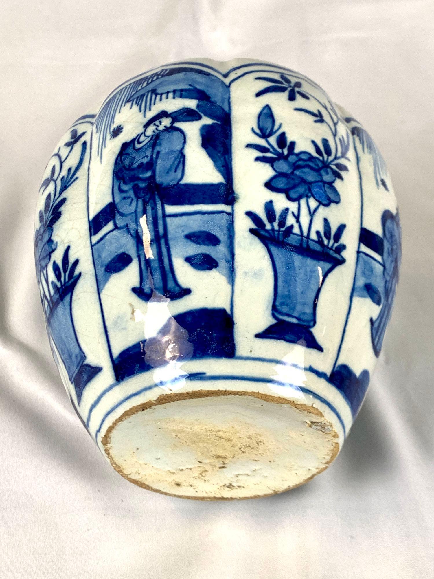 Hand-Painted Blue and White Delft Jar Netherlands Made Circa 1800 For Sale