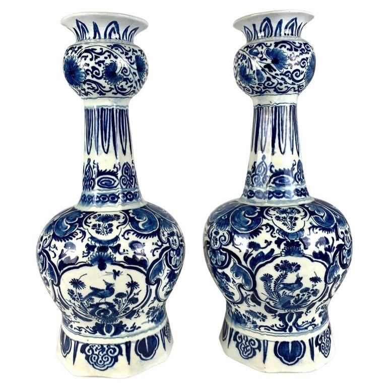 Rococo Blue and White Delft Jars and Vases 18th and 19th Centuries 3 Pairs 4 Singles