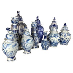 Blue and White Delft Jars and Vases 18th and 19th Centuries 3 Pairs 4 Singles