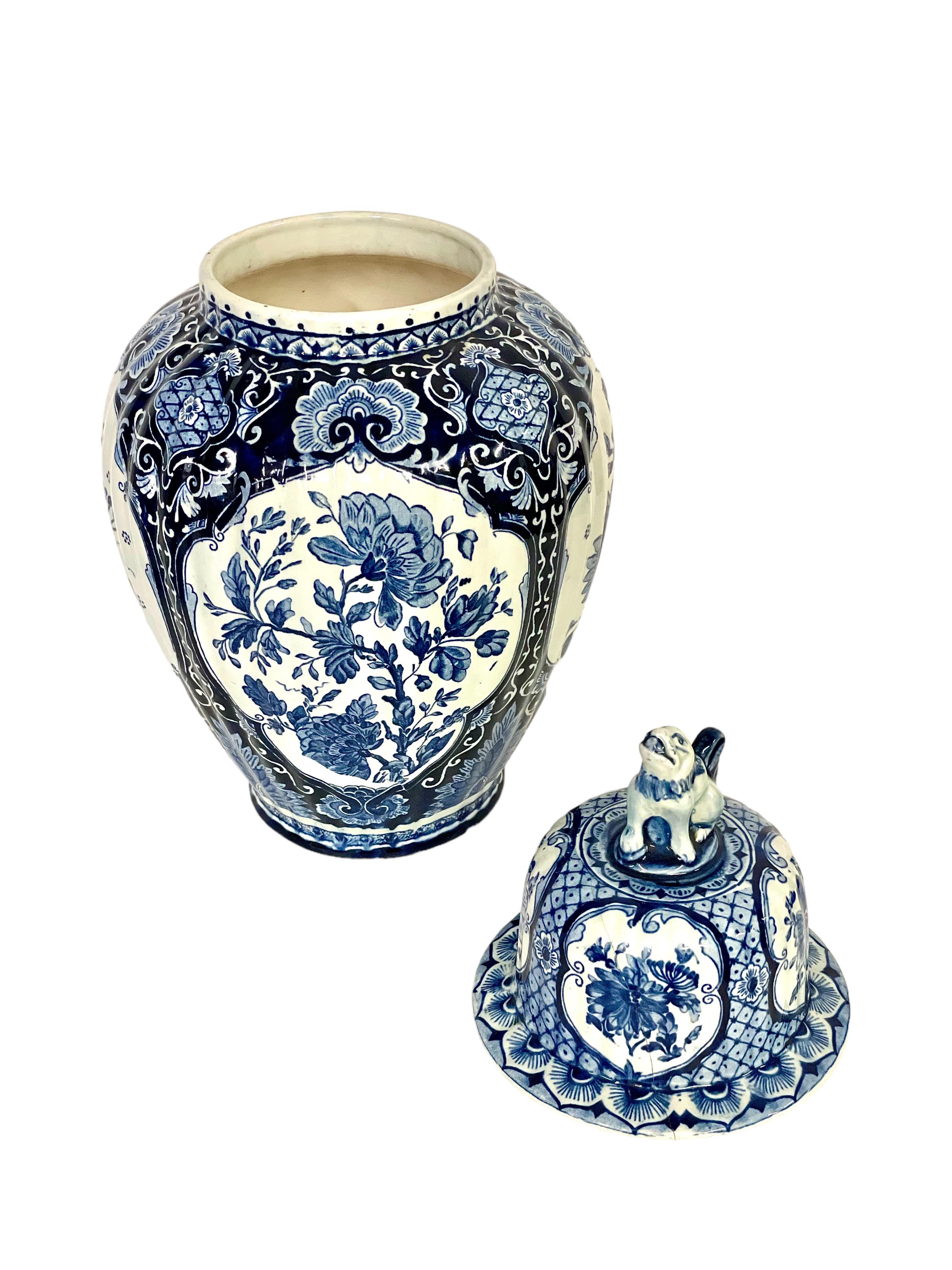 Blue and White Delft Large Lidded Baluster Vase  For Sale 6