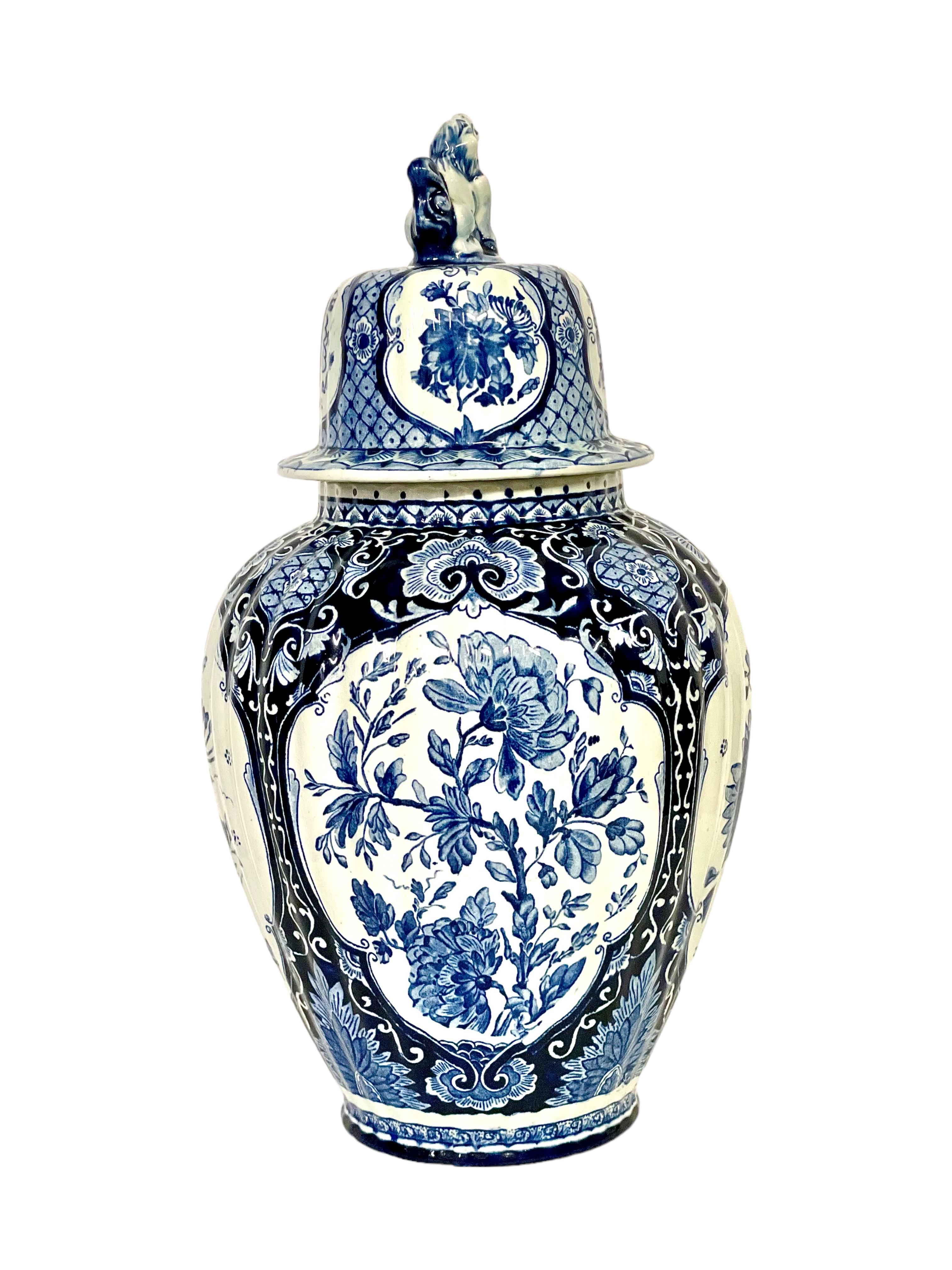 20th Century Blue and White Delft Large Lidded Baluster Vase  For Sale