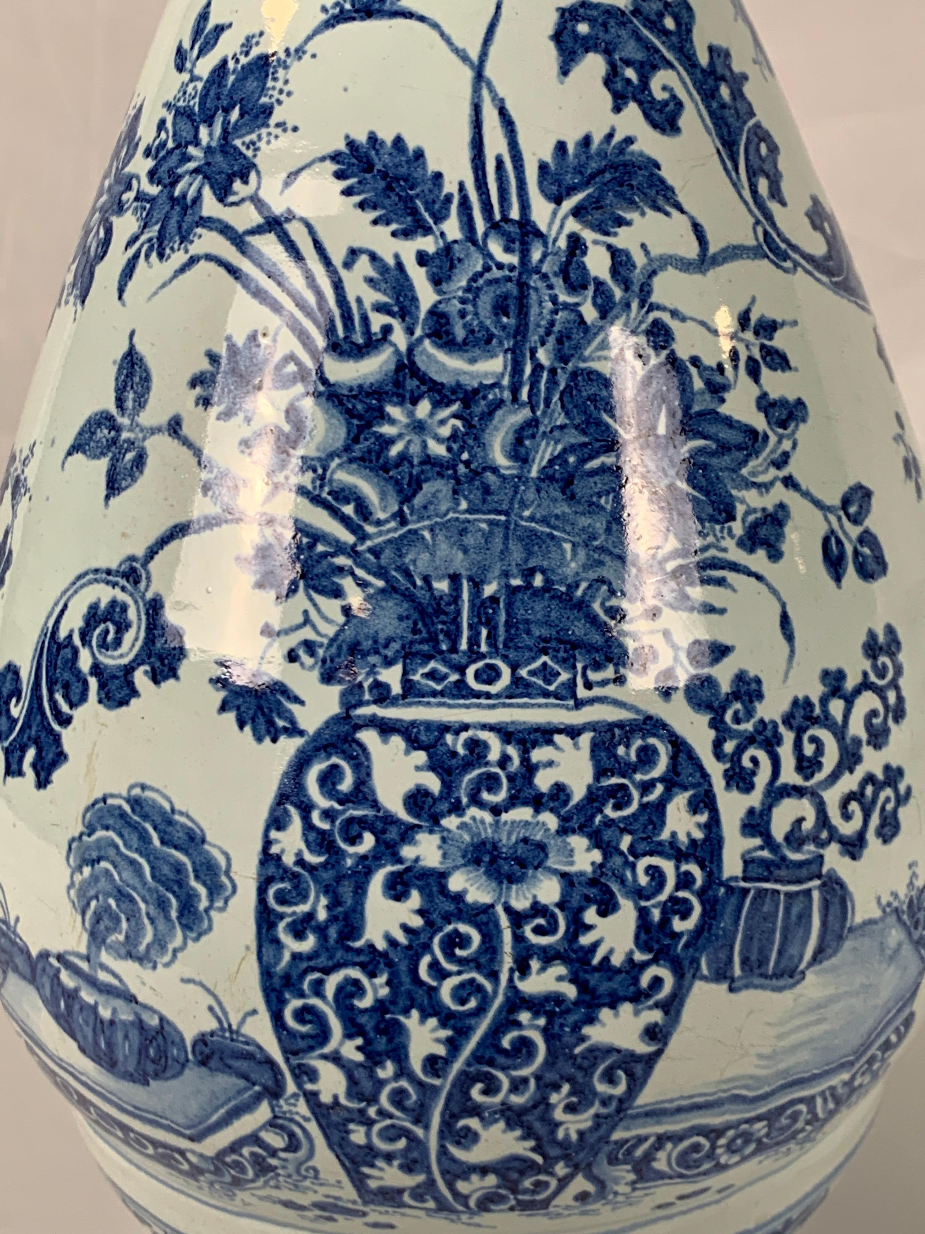Chinoiserie Blue and White Delft Large Pear Shaped Vase