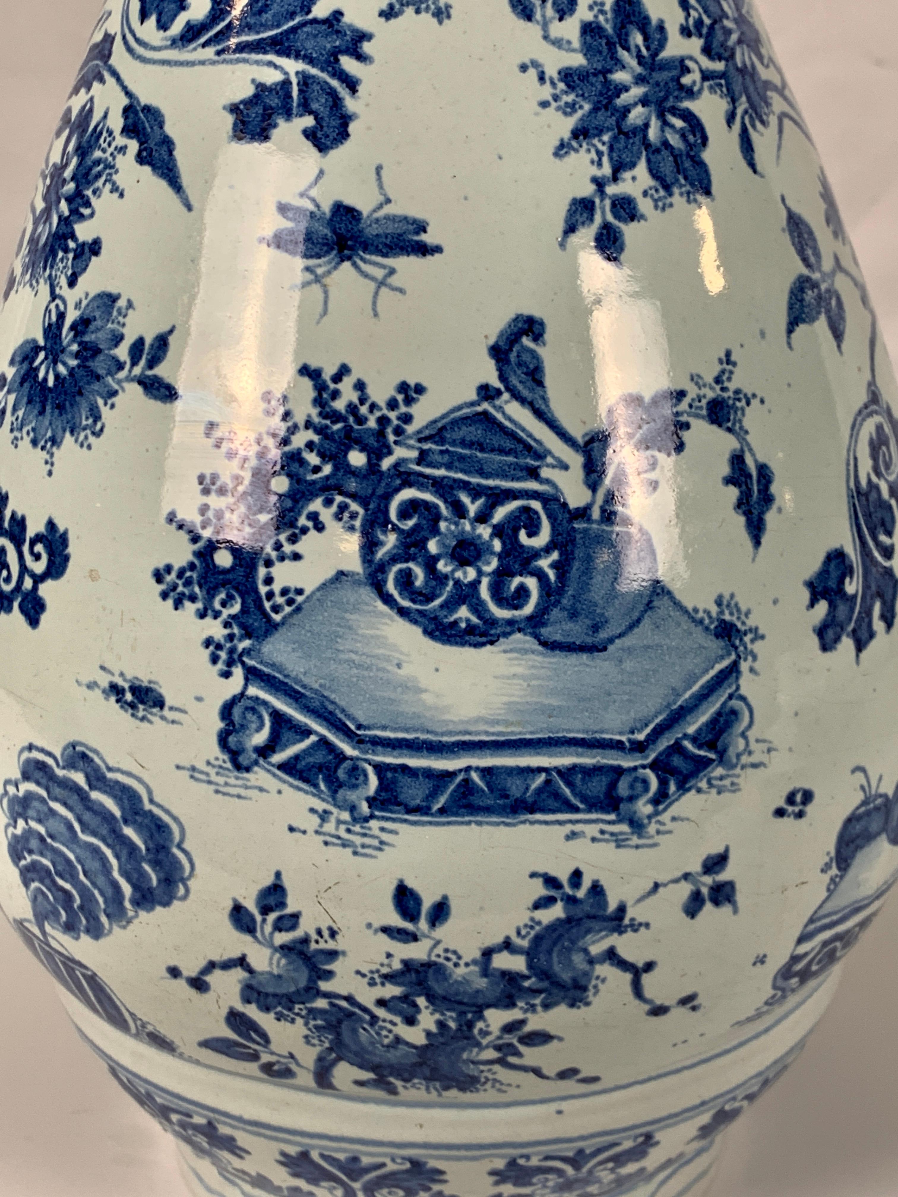 Dutch Blue and White Delft Large Pear Shaped Vase