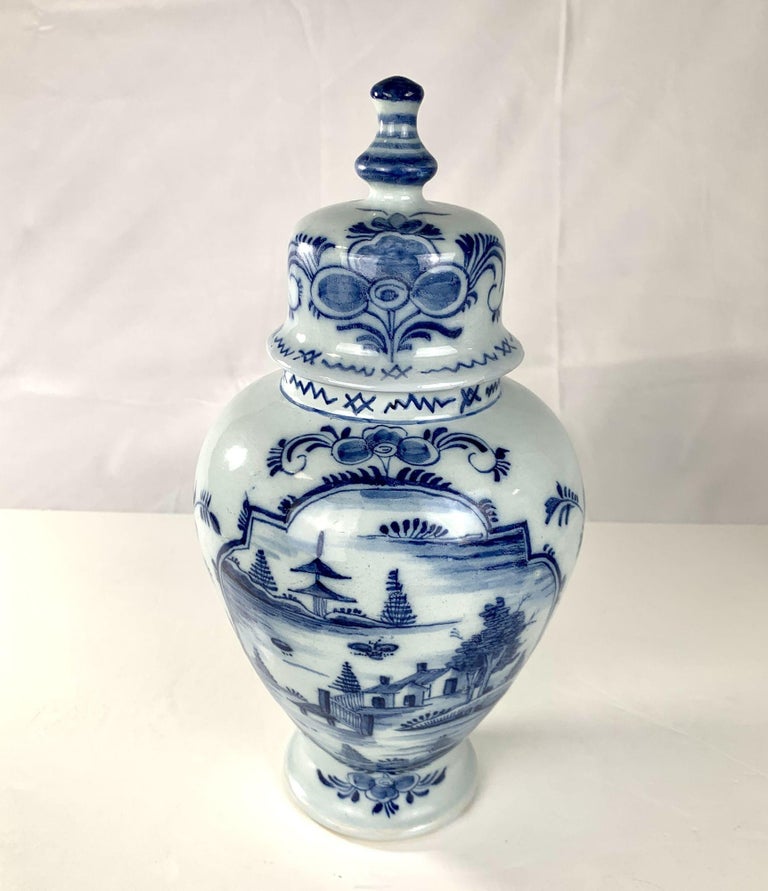 Dutch Blue and White Delft Mantle Jar Netherlands circa 1780 For Sale