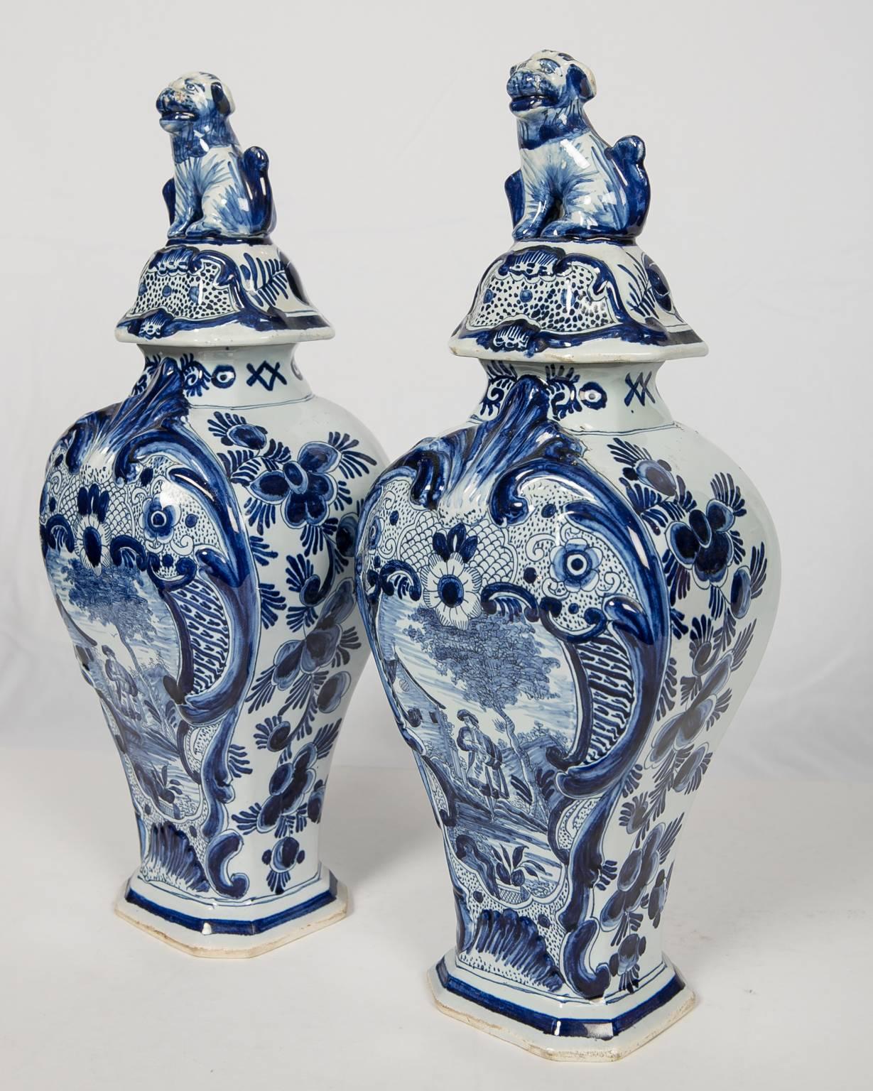 Blue and White Delft Mantle Vases Antique Dutch in Stock 1