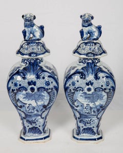 Blue and White Delft Mantle Vases Antique Dutch IN STOCK