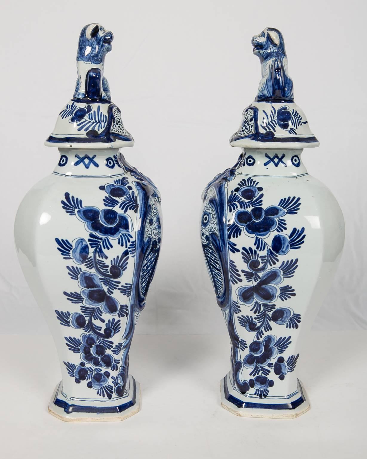 Blue and White Delft Mantle Vases Antique Dutch IN STOCK In Excellent Condition In Katonah, NY