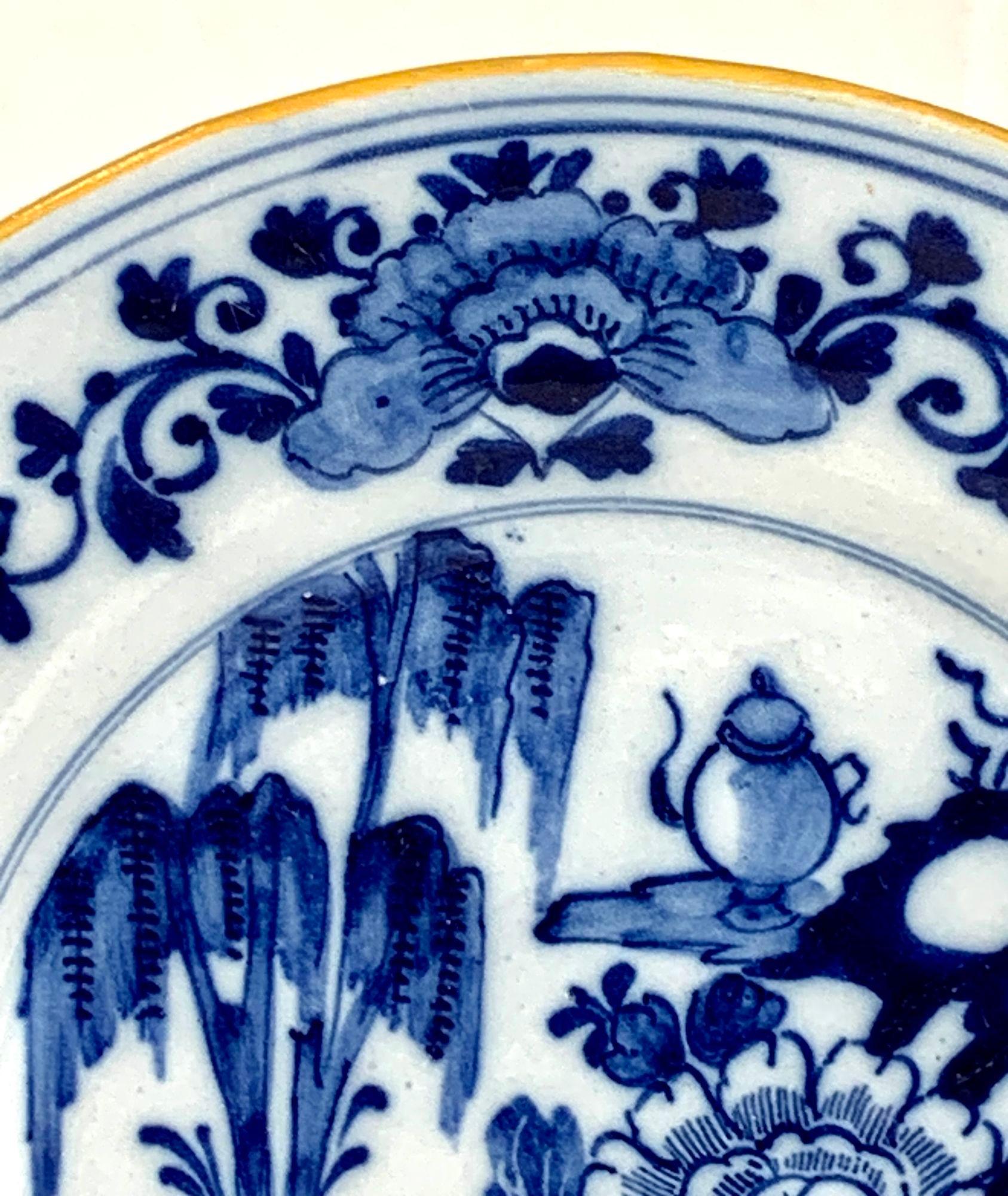 Hand-Painted Blue and White Delft Plate Hand Painted Netherlands Ca. 1800 w/ Mark of The Claw For Sale
