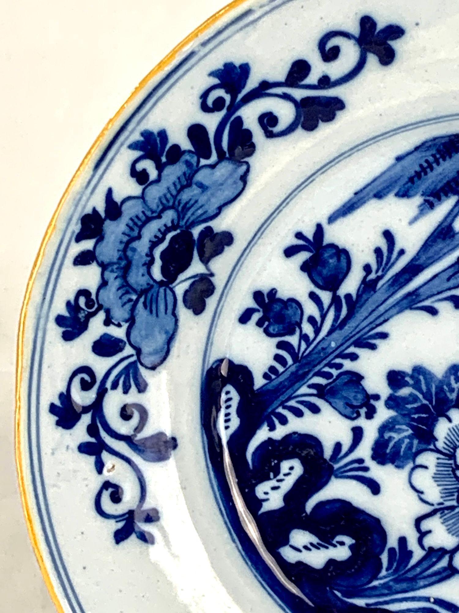 Blue and White Delft Plate Hand Painted Netherlands Ca. 1800 w/ Mark of The Claw In Excellent Condition For Sale In Katonah, NY