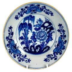 Antique Blue and White Delft Plate Hand Painted Netherlands Ca. 1800 w/ Mark of The Claw