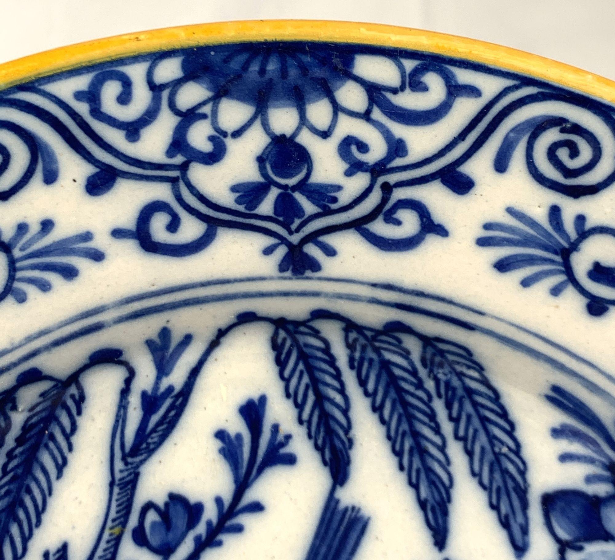 Blue and White Delft Plate with Bird Made Netherlands 18th Century Circa 1780 For Sale 4
