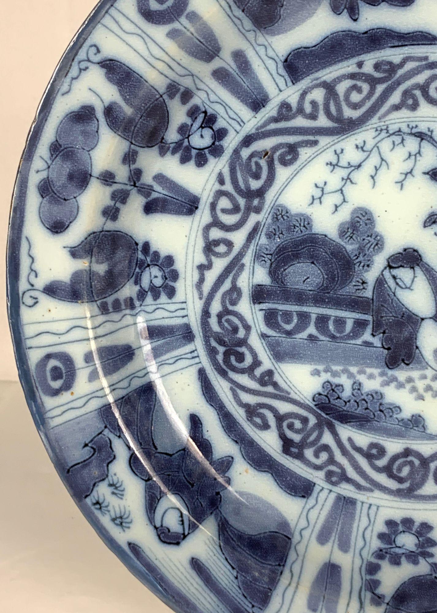 Blue and White Delft Plate or Dish Chinoiserie Scene Made 17th Century Ca. 1690 For Sale 2