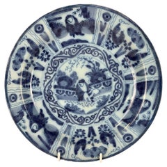 Blue and White Delft Plate with Chinoiserie Scene Made 17th Century Circa 1690