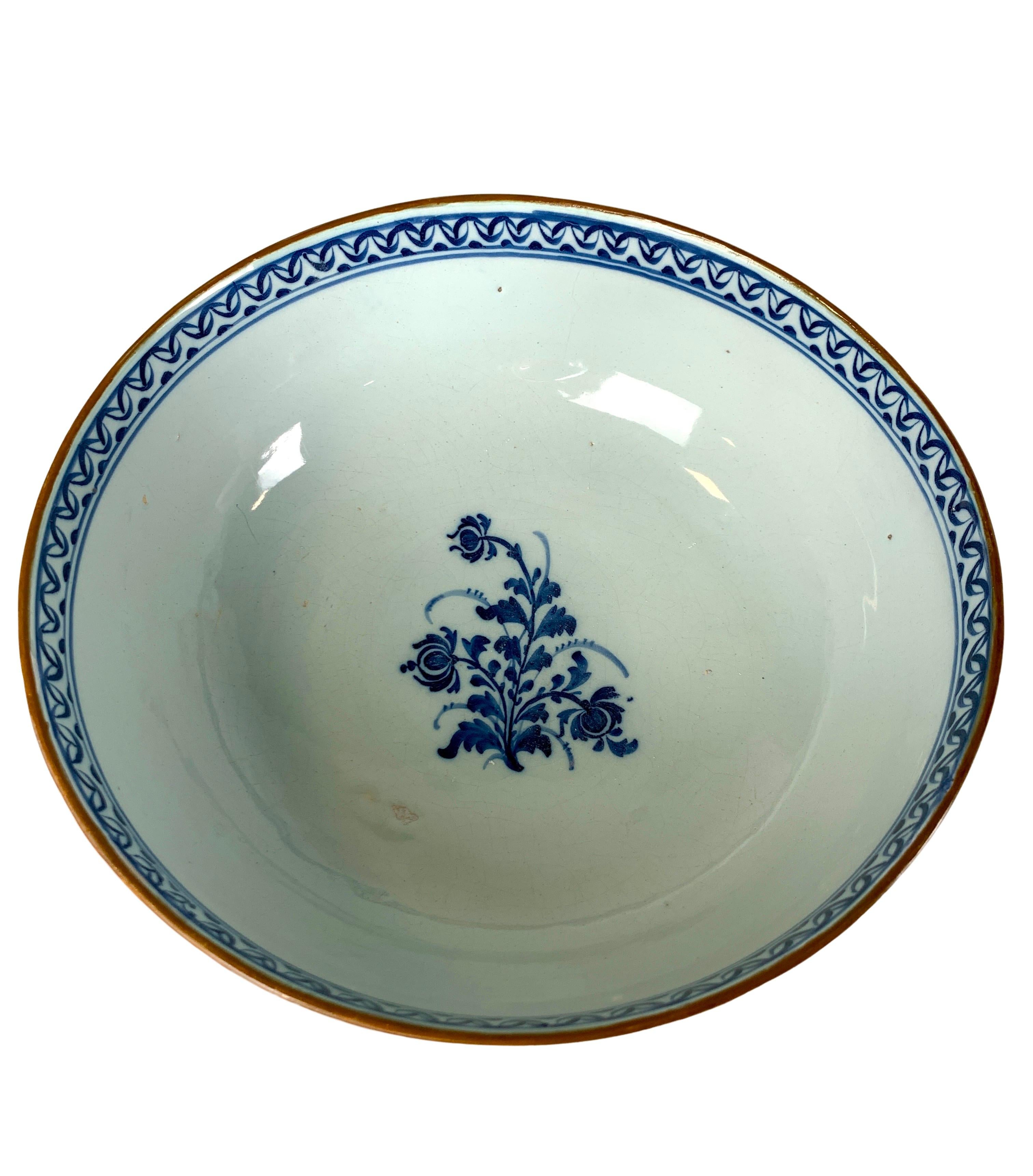 Blue and White Delft Punch Bowl Hand Painted Mid 18th Century Netherlands For Sale 1