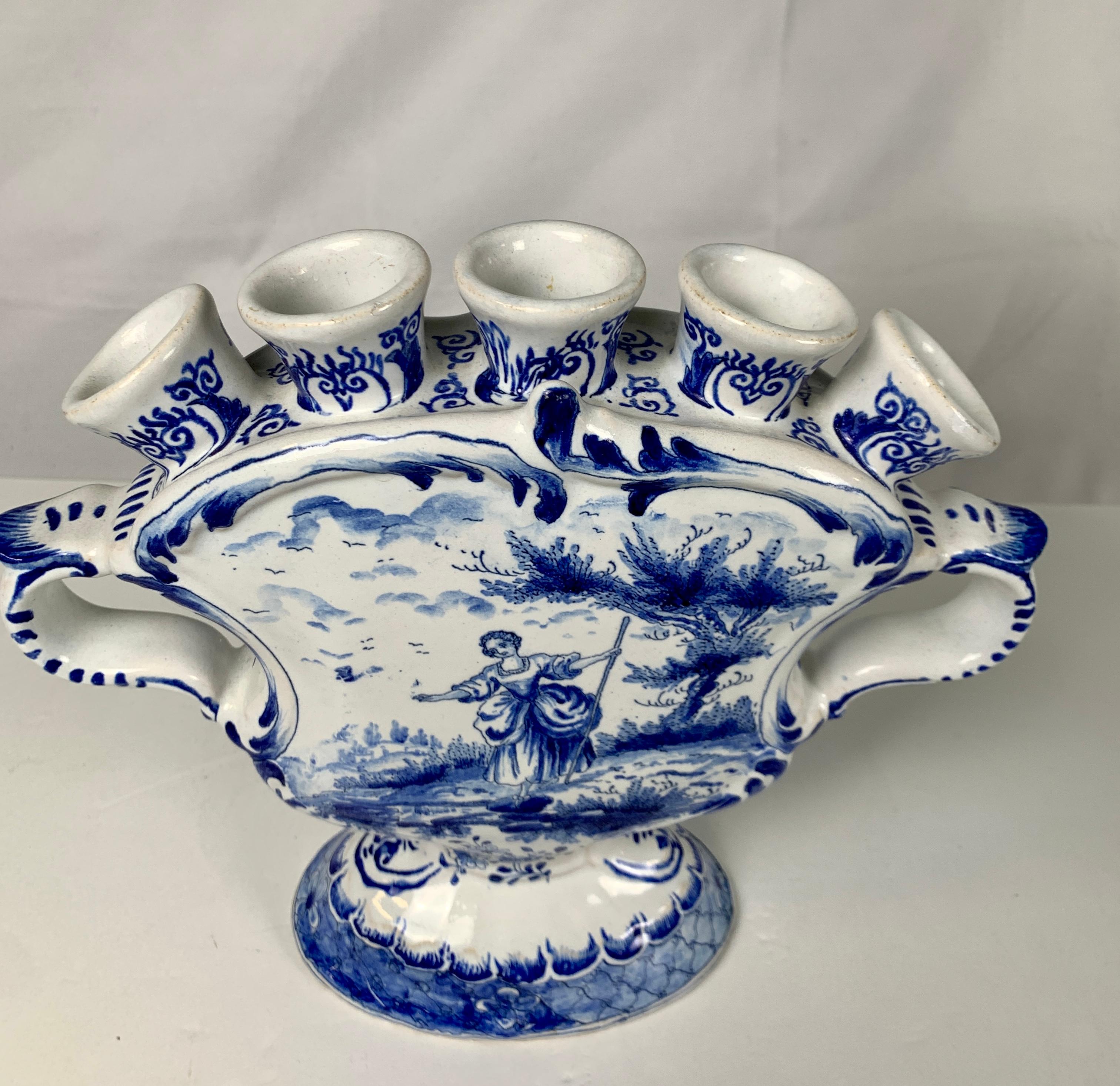 Romantic Blue and White Delft Tulipiere or Tulip Holder Made 19th Century circa 1870 For Sale