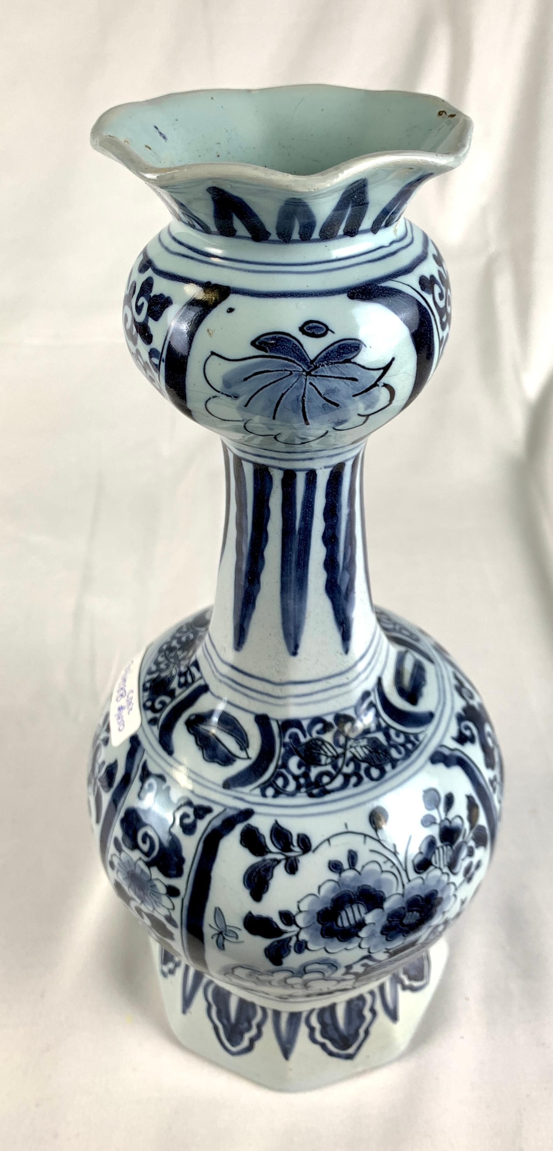 Dutch Blue and White Delft Vase Hand Painted 18th Century Netherlands, circa 1760 For Sale