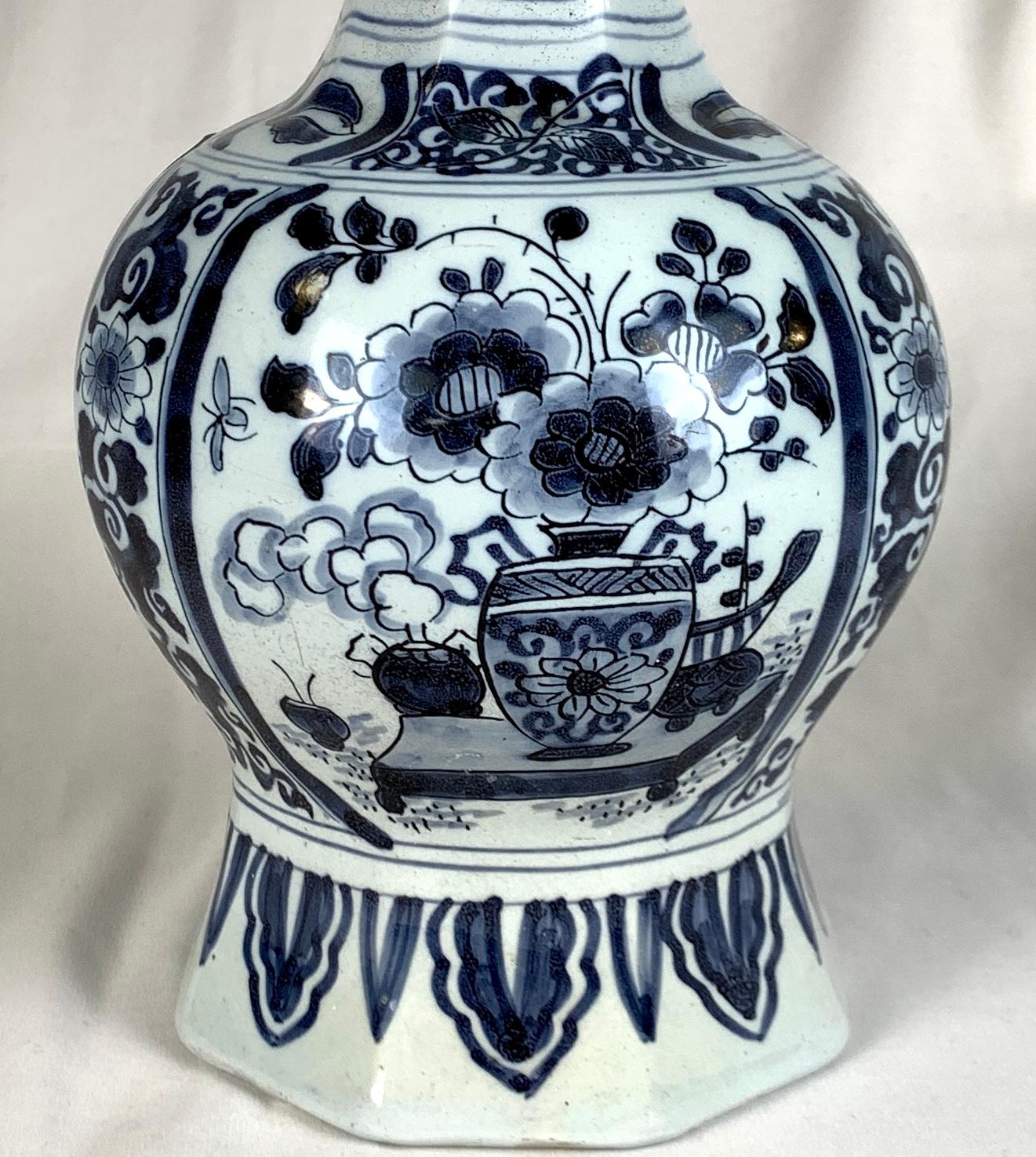 Hand-Painted Blue and White Delft Vase Hand Painted 18th Century Netherlands, circa 1760 For Sale