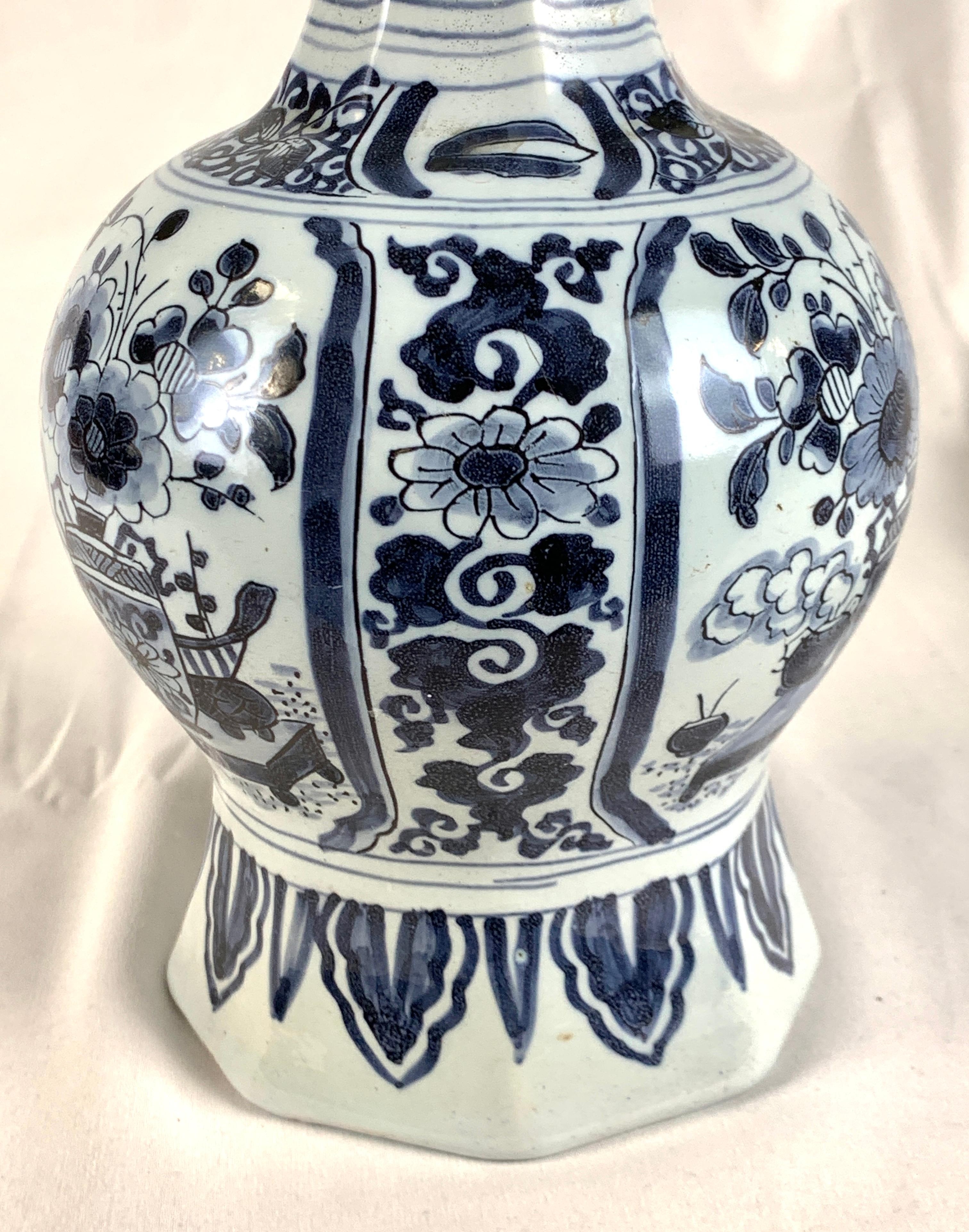 Blue and White Delft Vase Hand Painted 18th Century Netherlands, circa 1760 In Excellent Condition For Sale In Katonah, NY