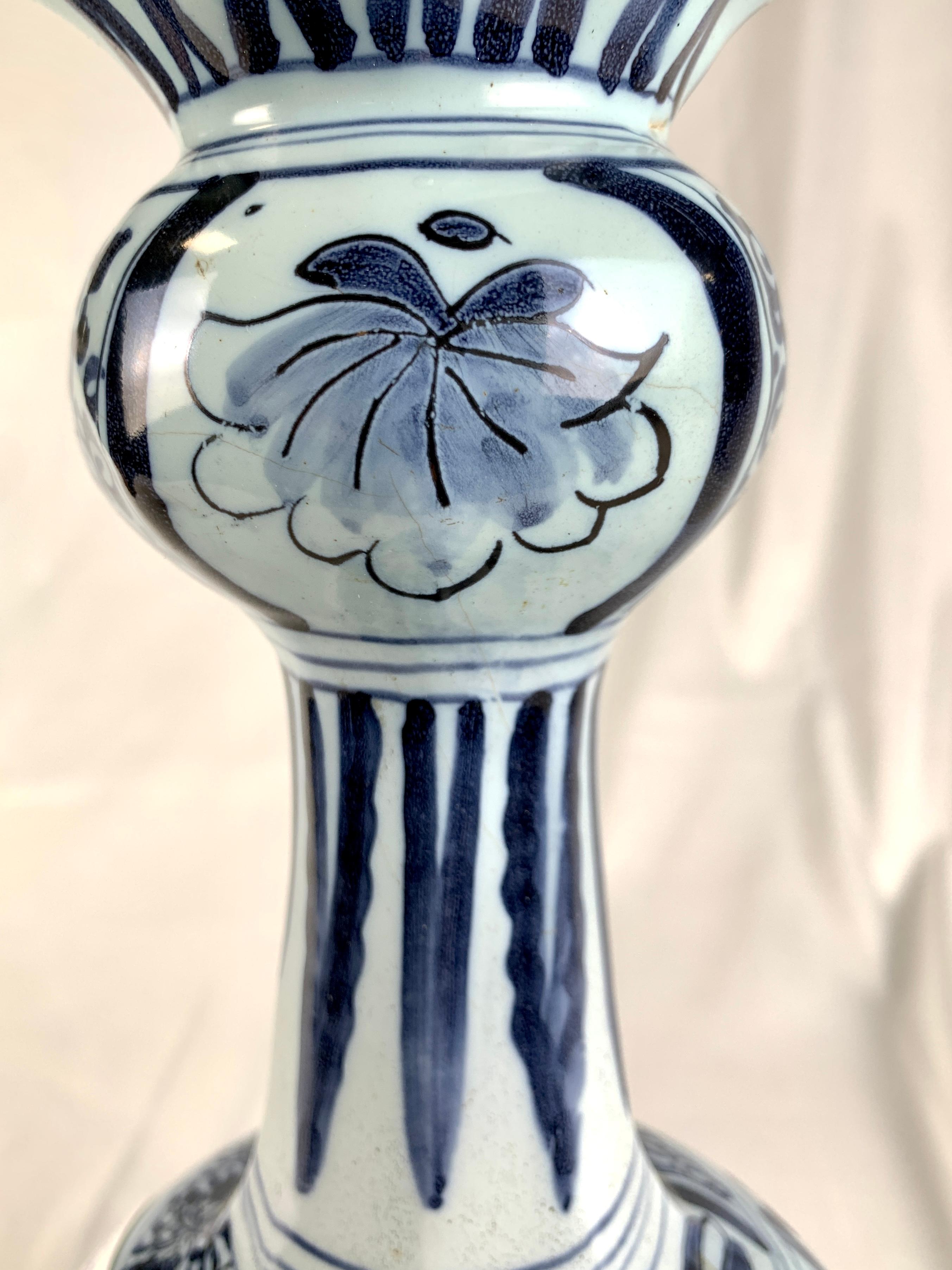 Blue and White Delft Vase Hand Painted 18th Century Netherlands, circa 1760 For Sale 1