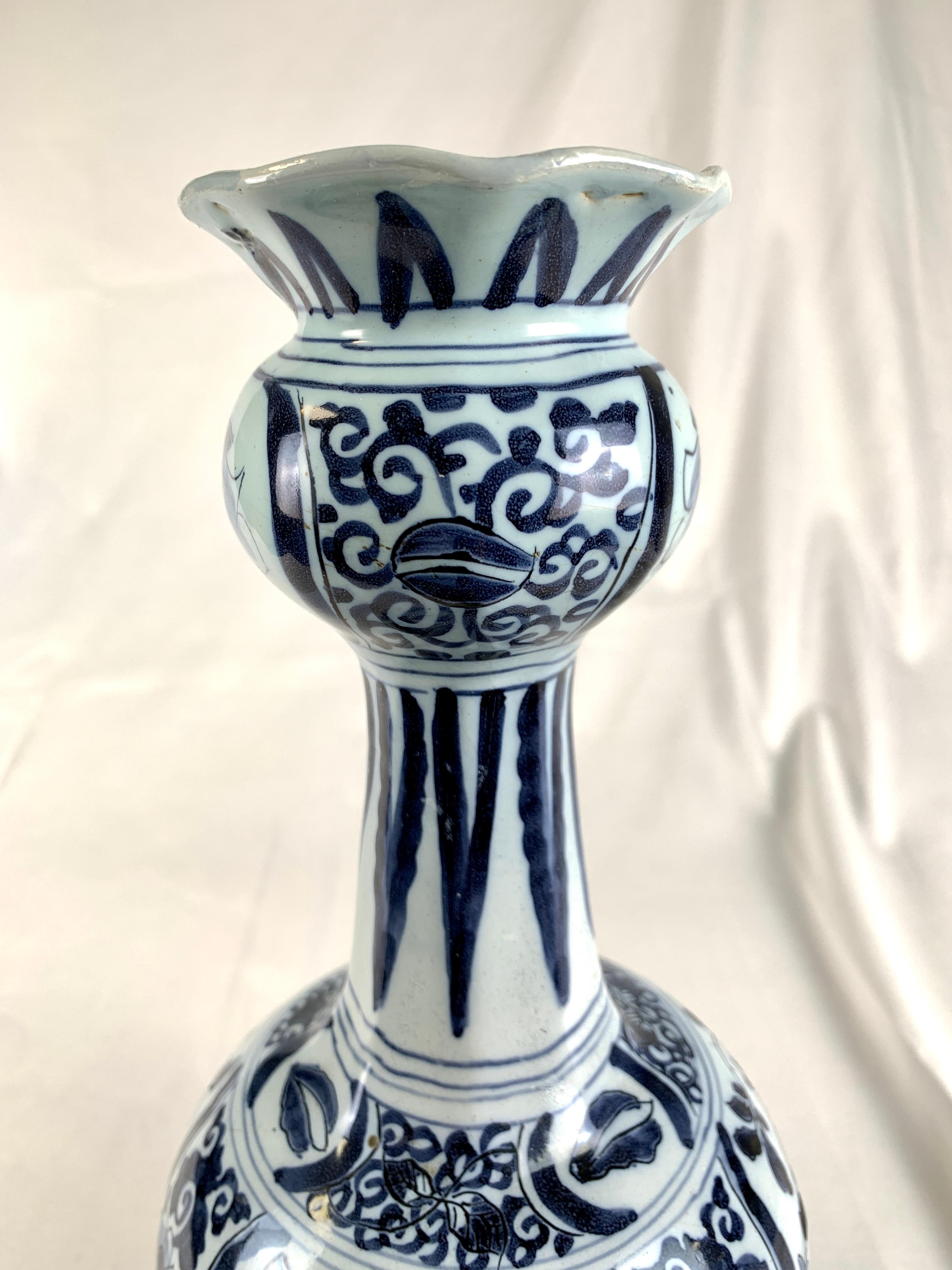 Blue and White Delft Vase Hand Painted 18th Century Netherlands, circa 1760 For Sale 2