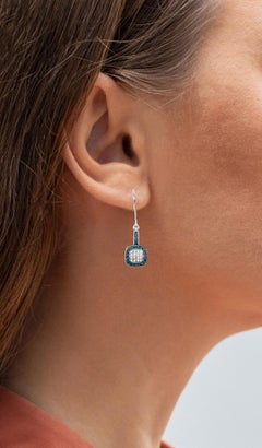 Blue and White Diamond Cluster Earrings 0.4 Carats Sterling Silver