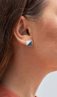 Blue and White Diamond Cluster Earrings 0.64 Carats Sterling Silver