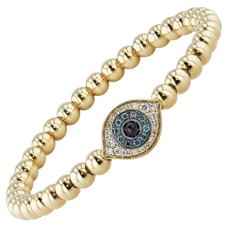 Blue and White Diamond Evil Eye Yellow Gold Bracelet at 1stDibs