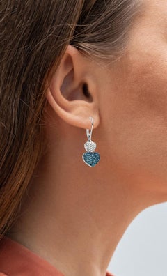 Blue and White Diamond Heart Earrings 0.82 Carats Sterling Silver