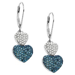 Blaue und weiße Diamant-Herz-Ohrringe 0.82 Karat Sterling Silber