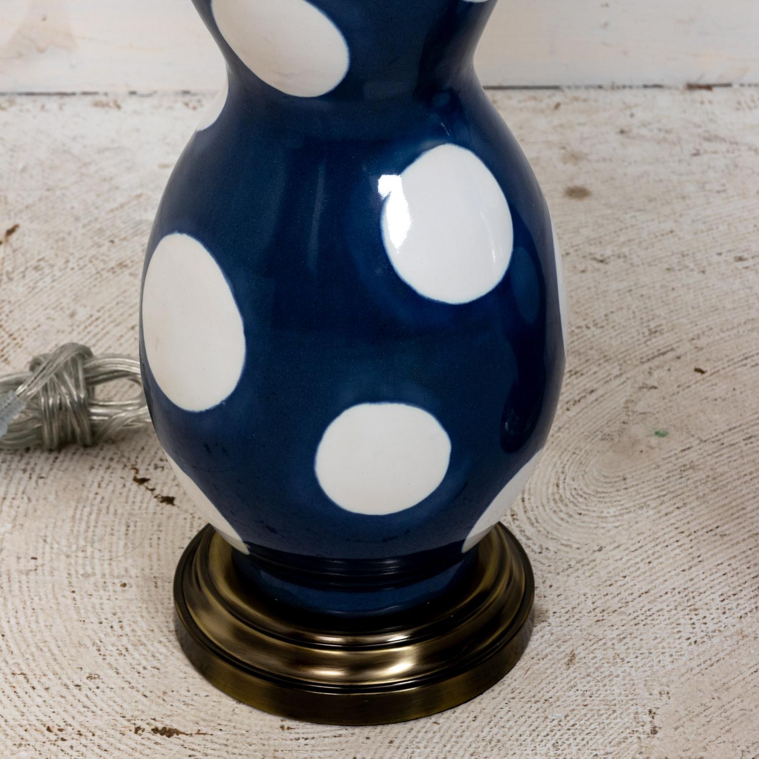 Blue and White Dot Table Lamps In Good Condition For Sale In Stamford, CT