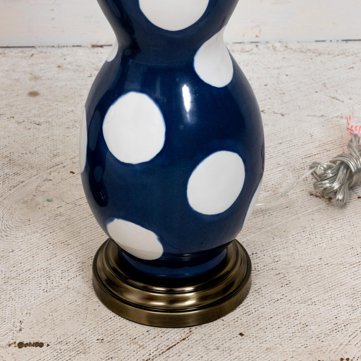 Ceramic Blue and White Dot Table Lamps For Sale
