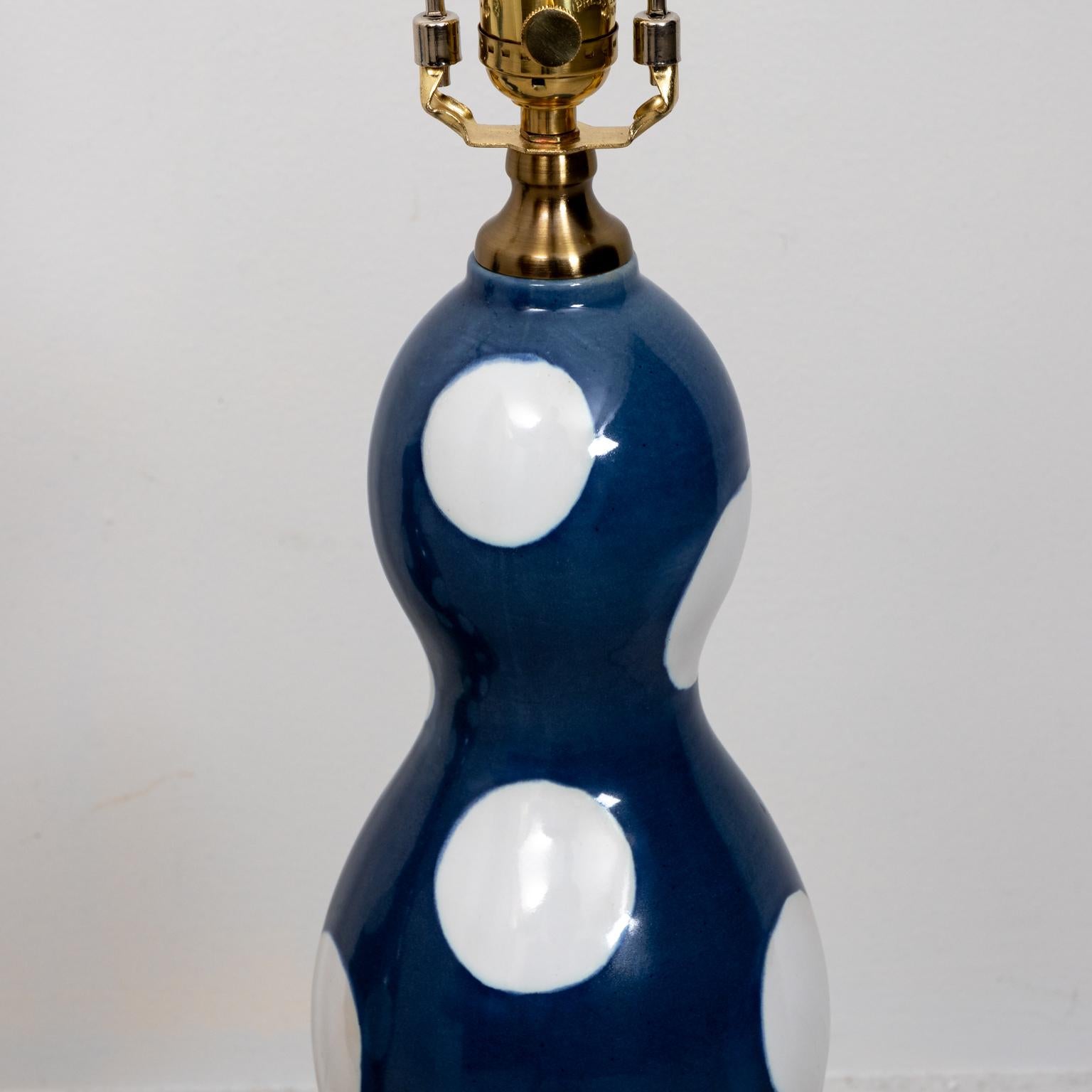 Blue and White Dot Table Lamps For Sale 1