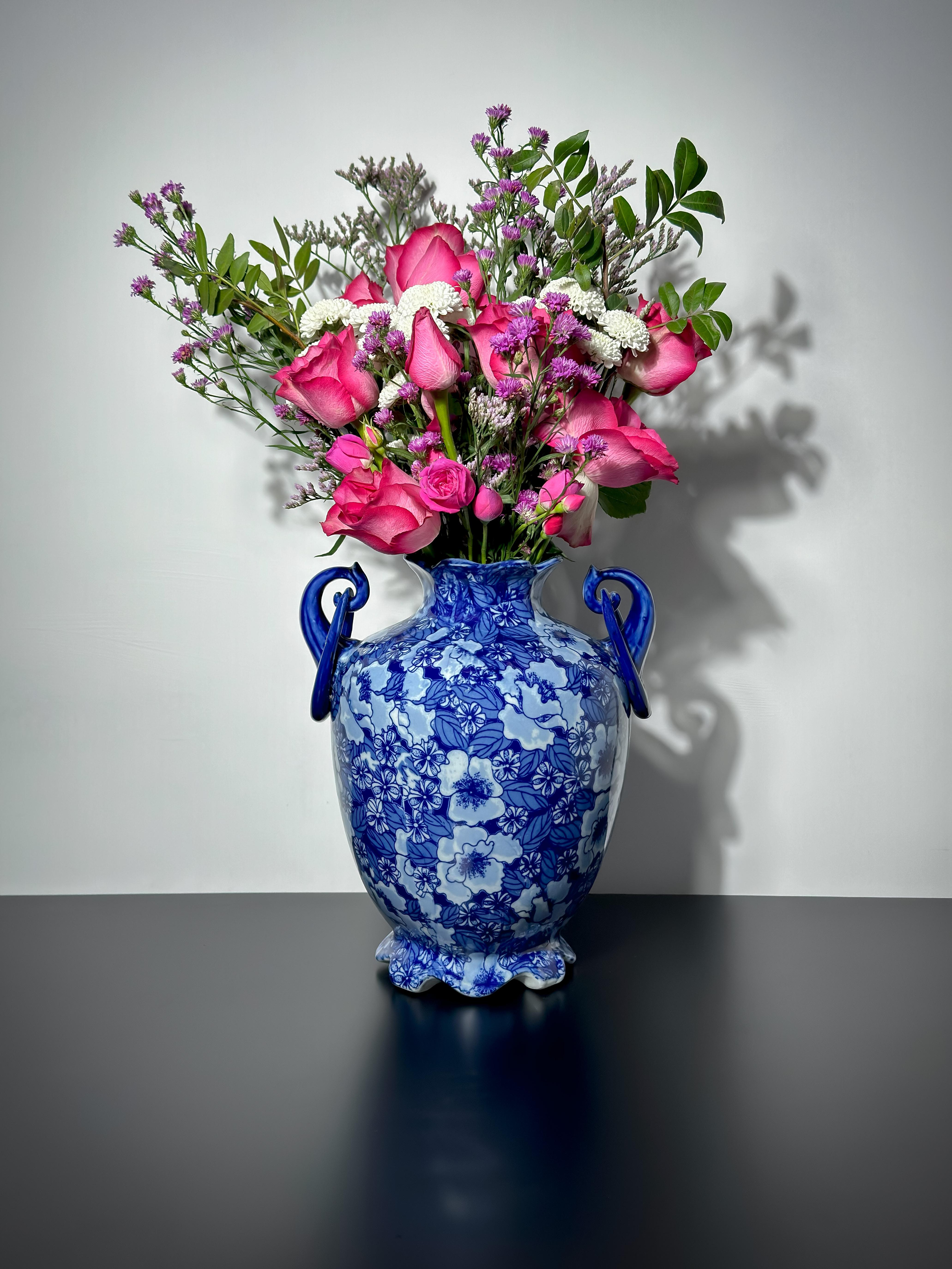 Fired Cobalt Blue and White Double-Handled Urn Vase, Regency Ironstone, England