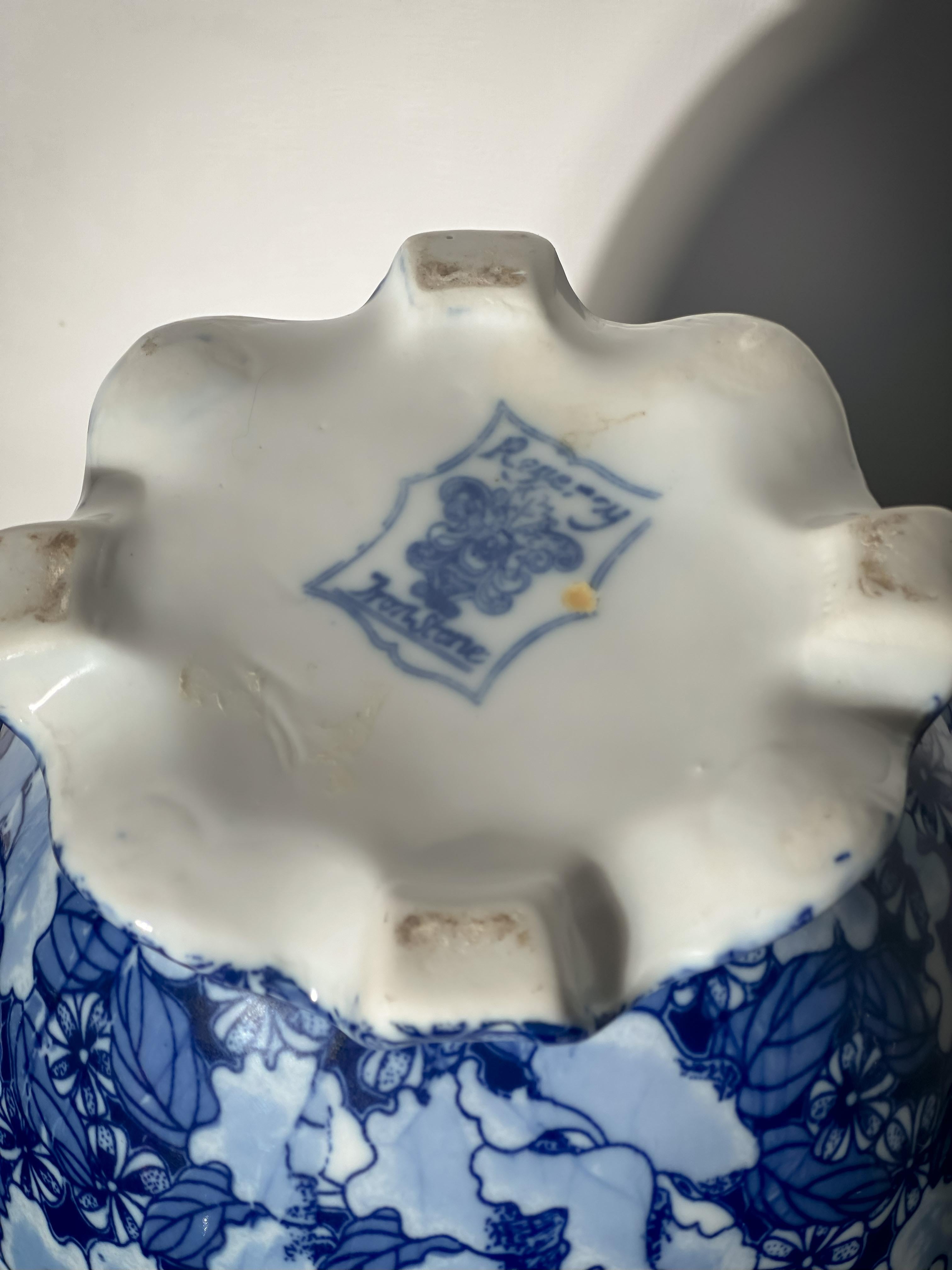 20th Century Cobalt Blue and White Double-Handled Urn Vase, Regency Ironstone, England