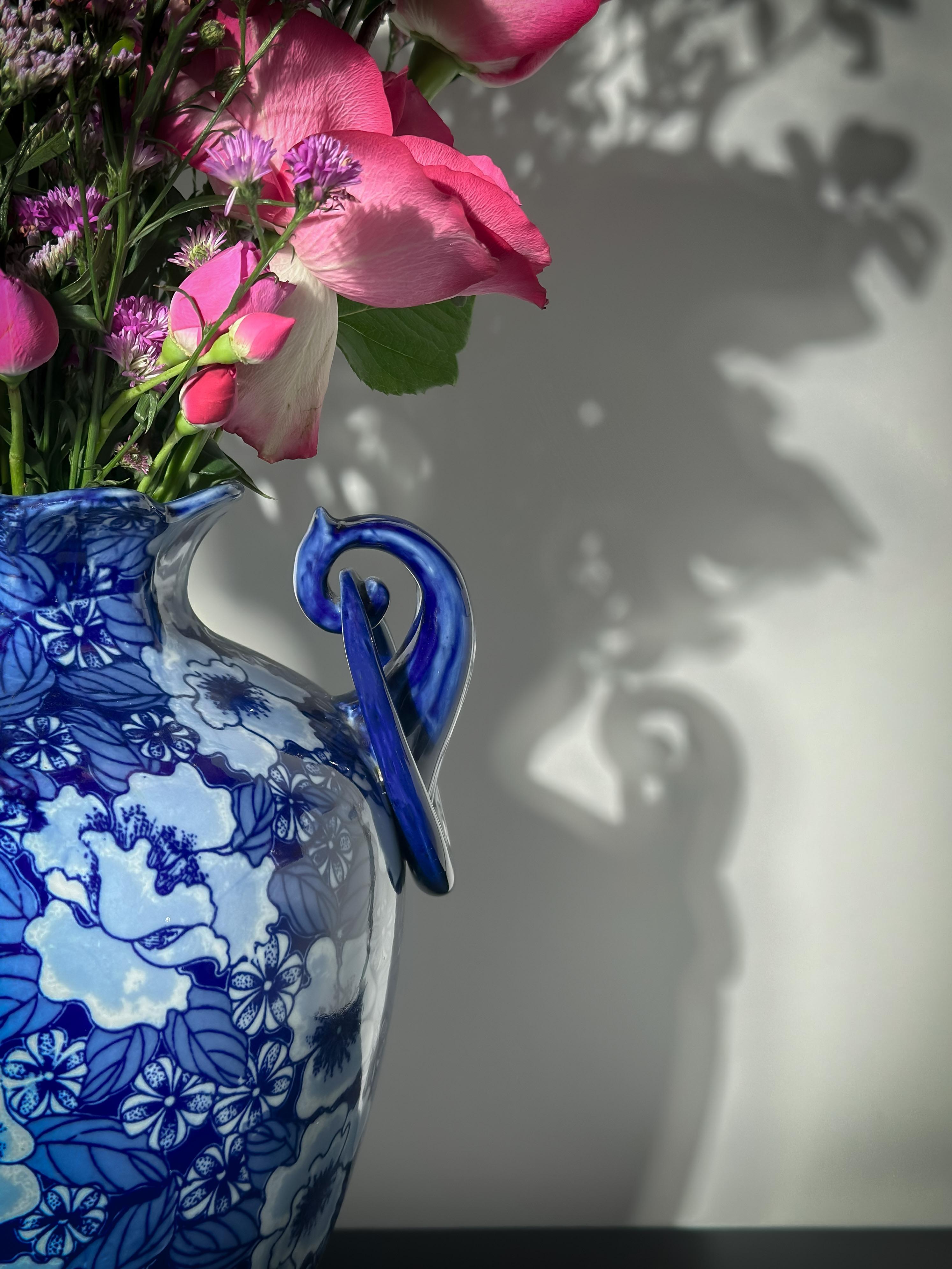 Cobalt Blue and White Double-Handled Urn Vase, Regency Ironstone, England 2