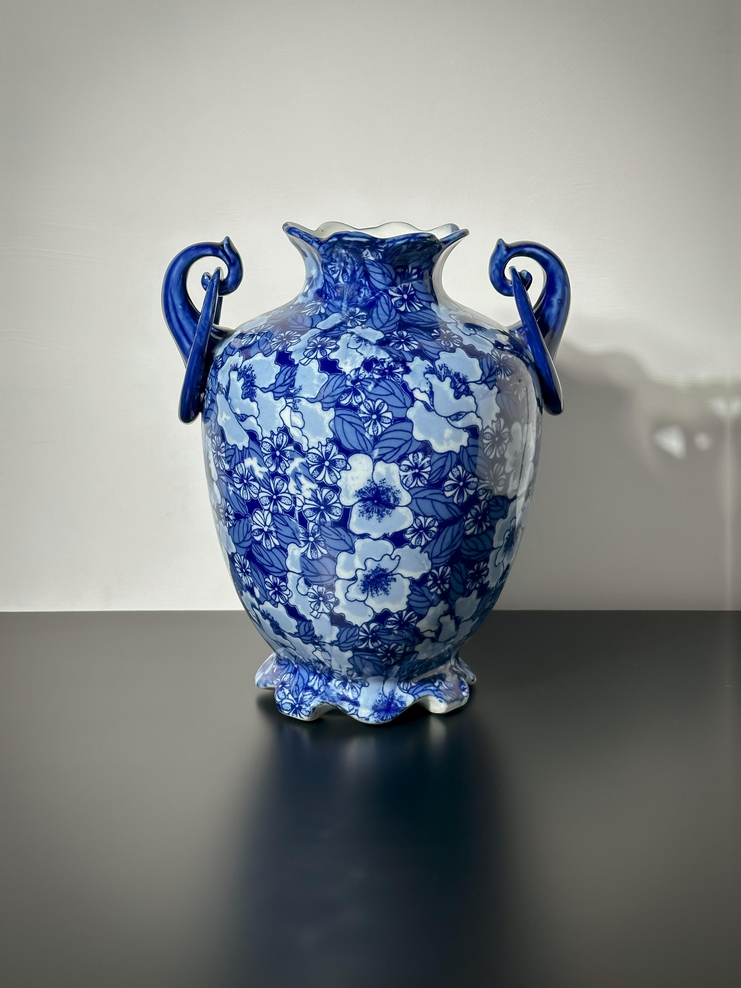 Cobalt Blue and White Double-Handled Urn Vase, Regency Ironstone, England 3