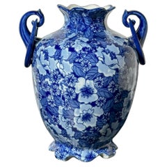 Cobalt Blue and White Double-Handled Urn Vase, Regency Ironstone, England