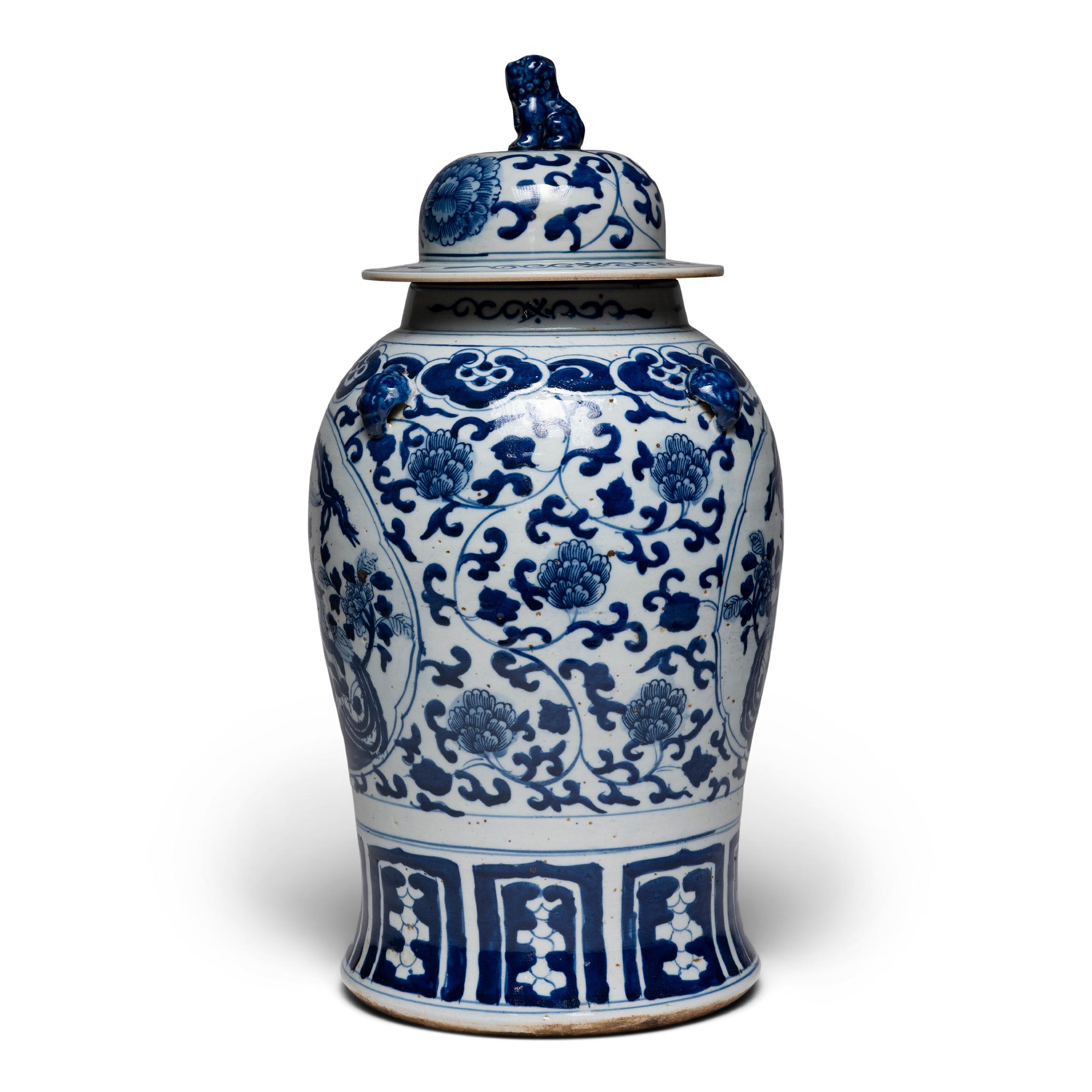 Exportation chinoise JAR double Phoenix bleu et blanc en vente