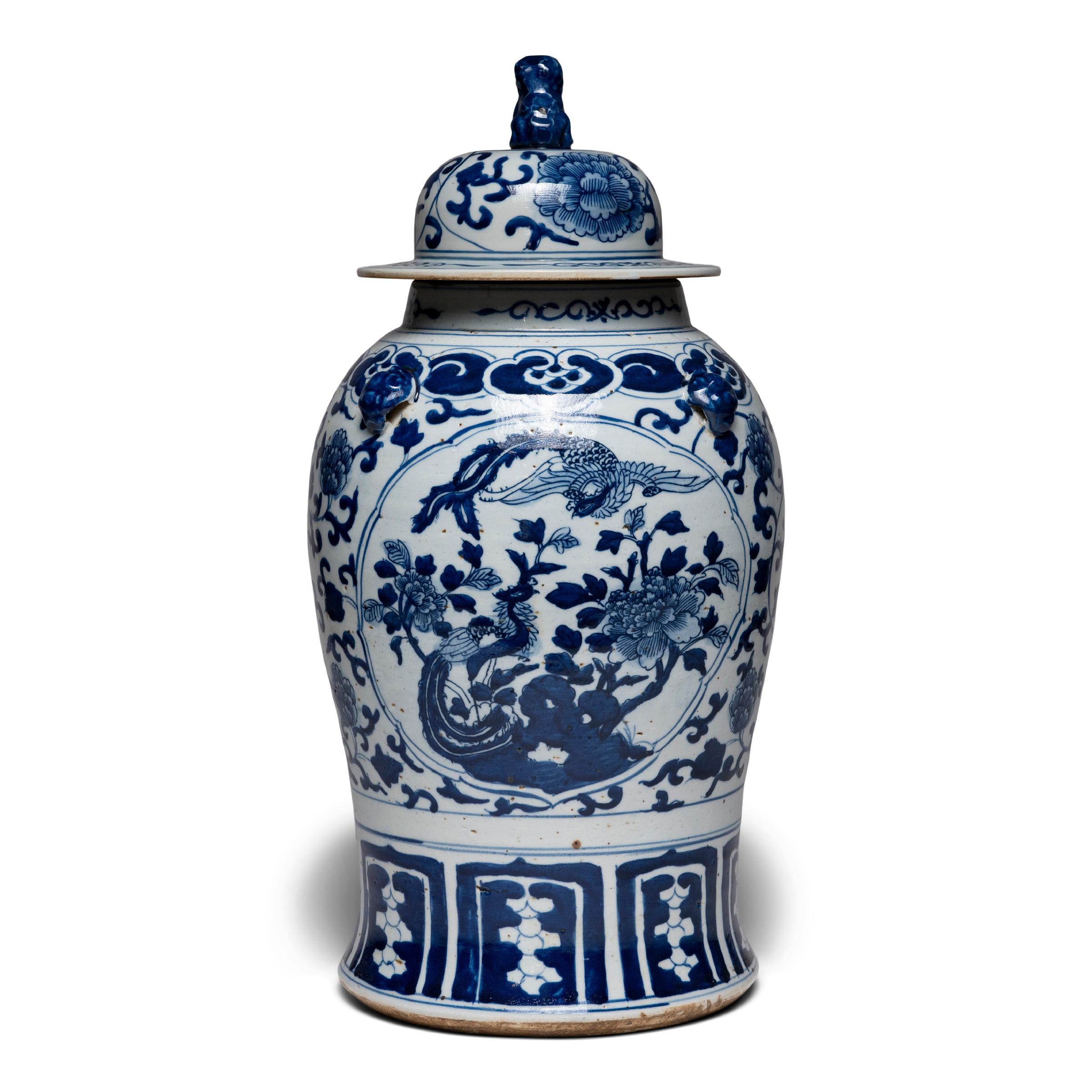 Chinese Blue and White Double Phoenix Baluster Jar For Sale
