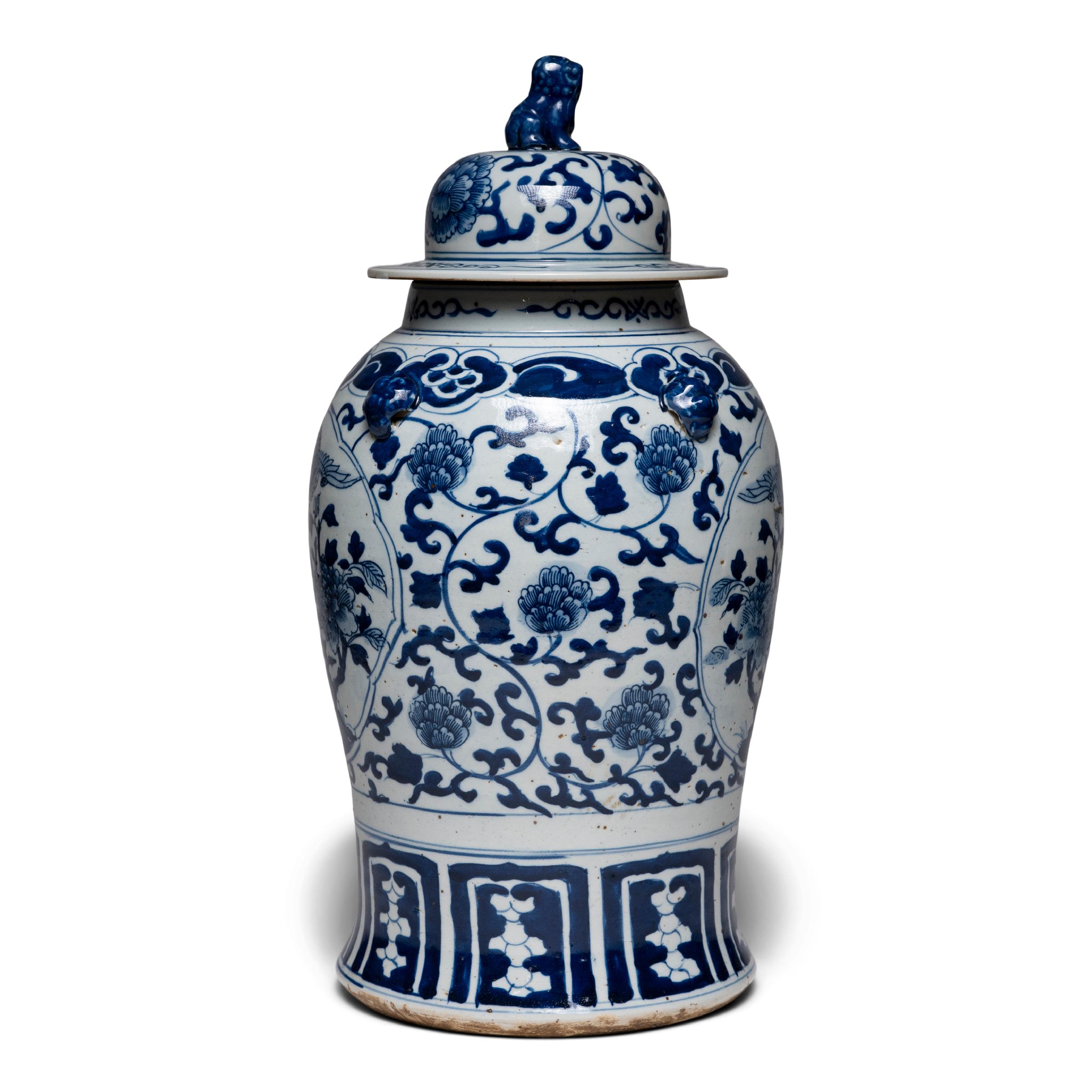 Glazed Blue and White Double Phoenix Baluster Jar For Sale