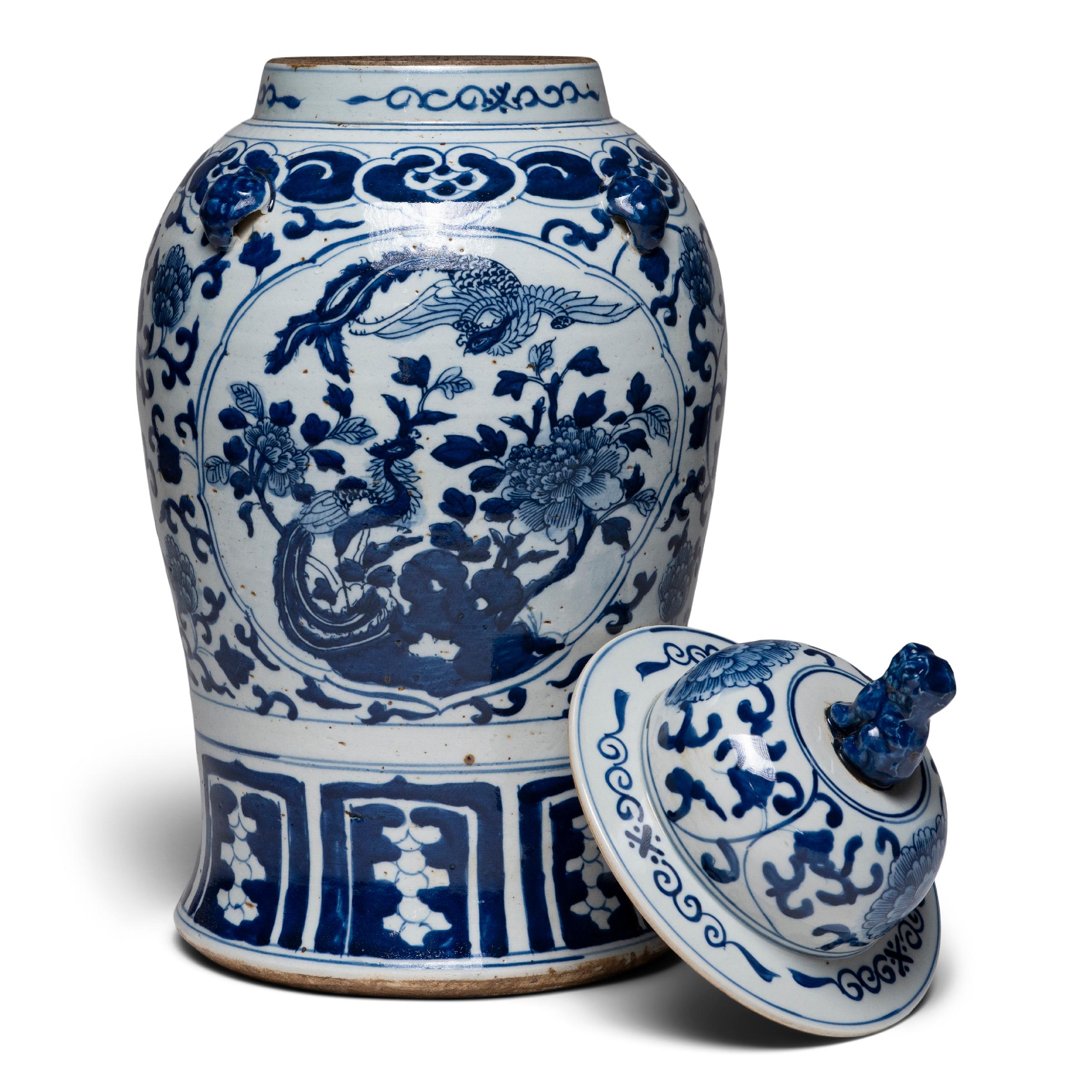 Blue and White Double Phoenix Baluster Jar In Good Condition For Sale In Chicago, IL