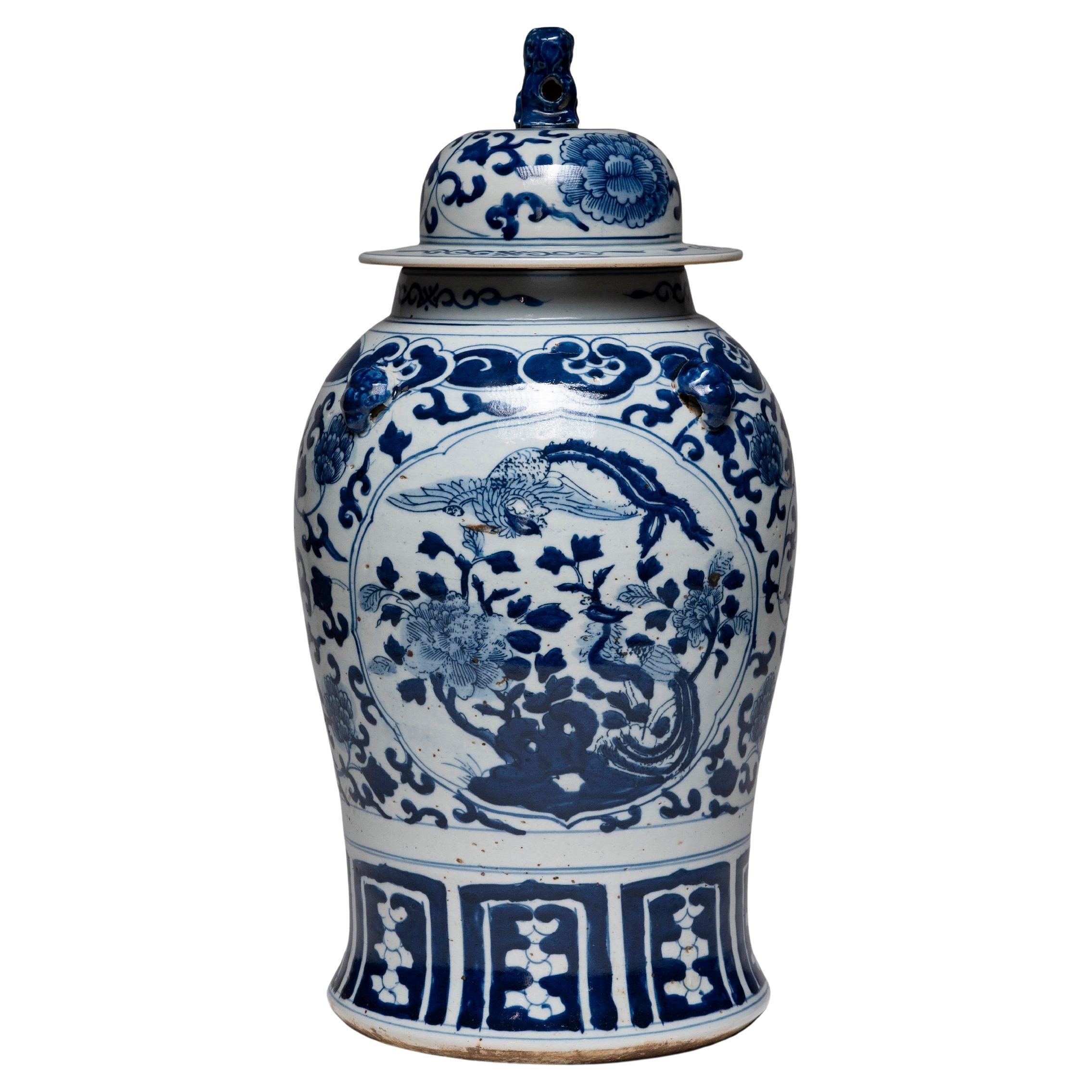 Blue and White Double Phoenix Baluster Jar For Sale