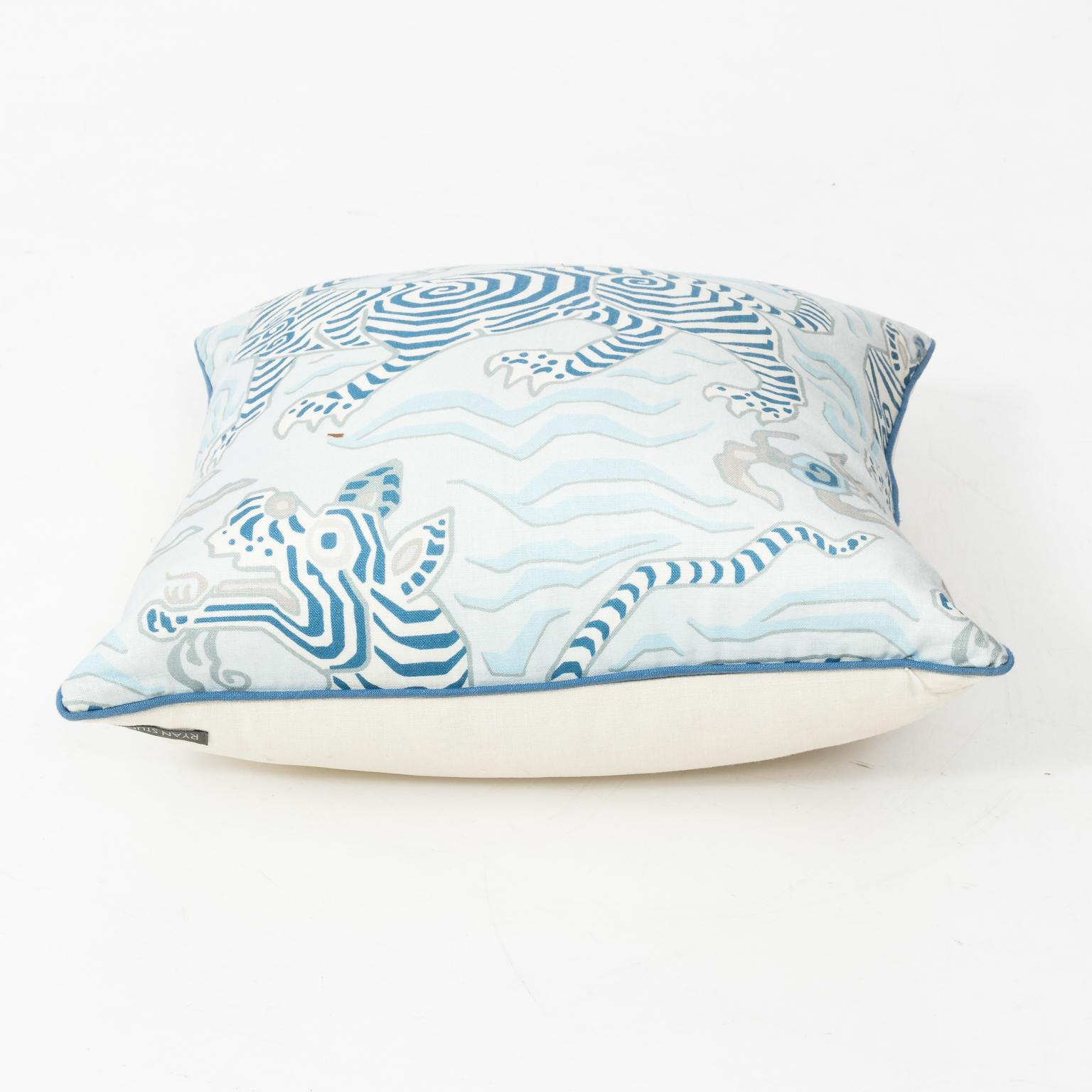 Linen Blue and White Dragon Pillow