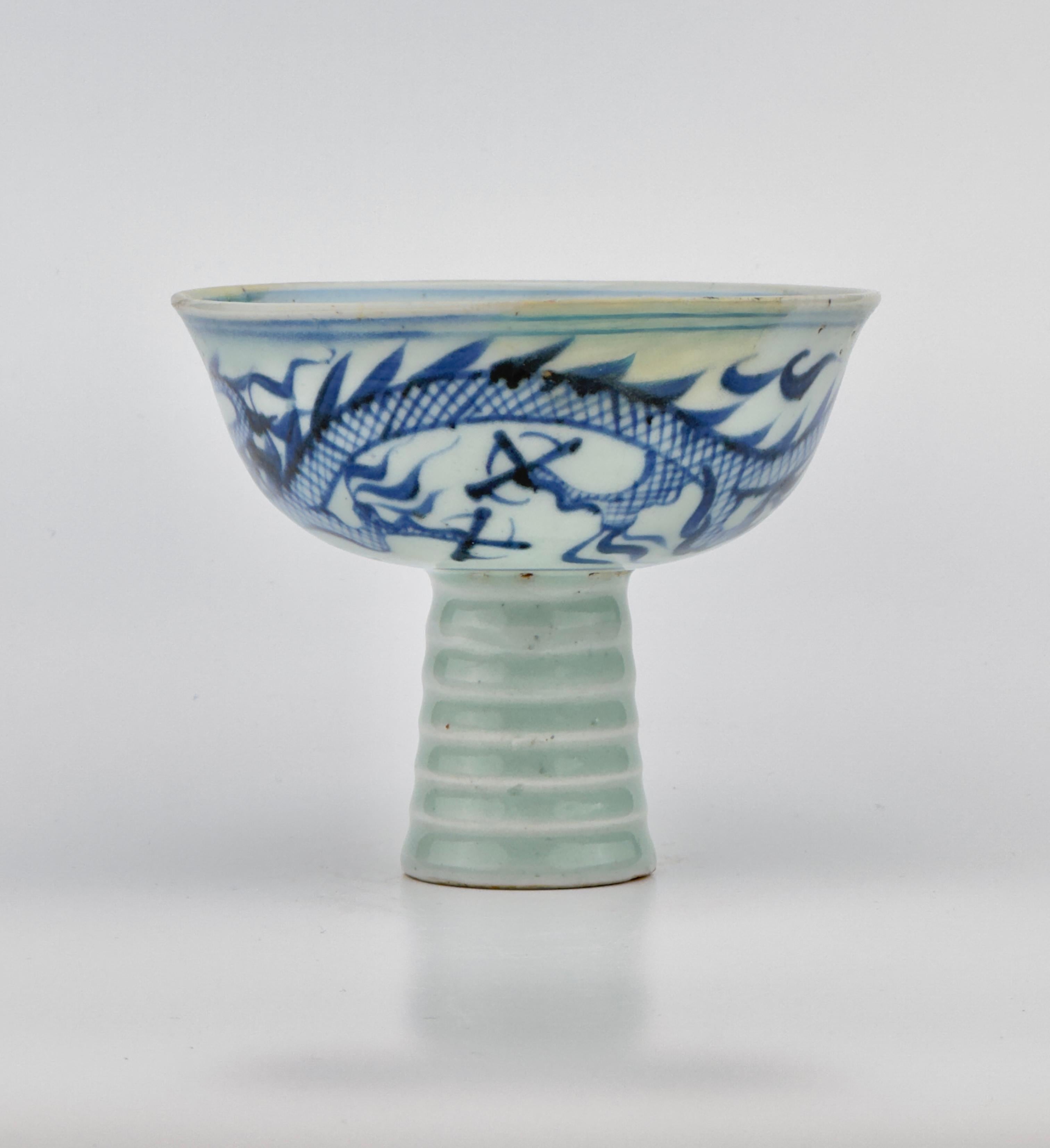 Ming Blue And White 'Dragon' Stem Cup, Yuan Dynasty(1271-1368)