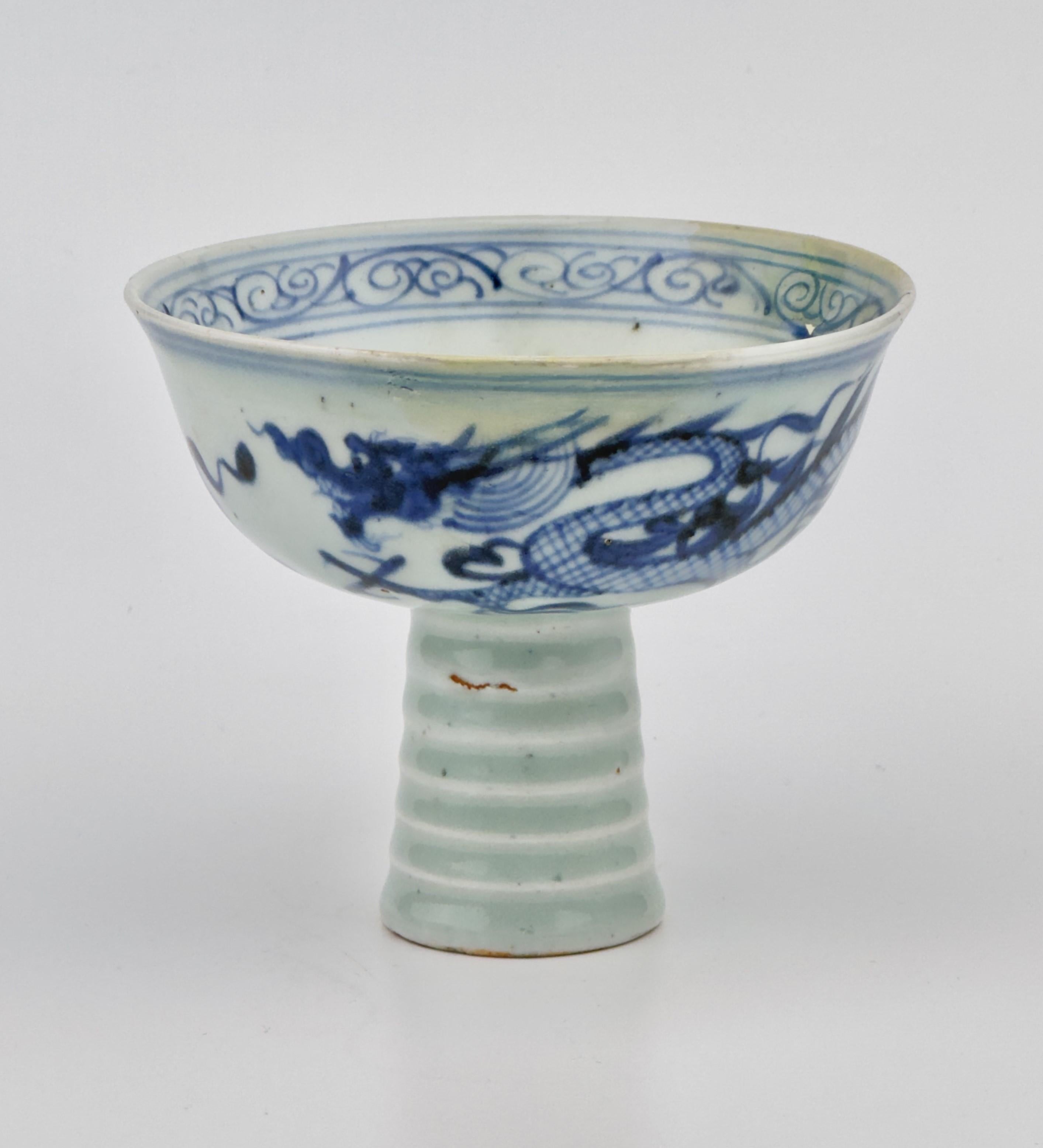Chinese Blue And White 'Dragon' Stem Cup, Yuan Dynasty(1271-1368)