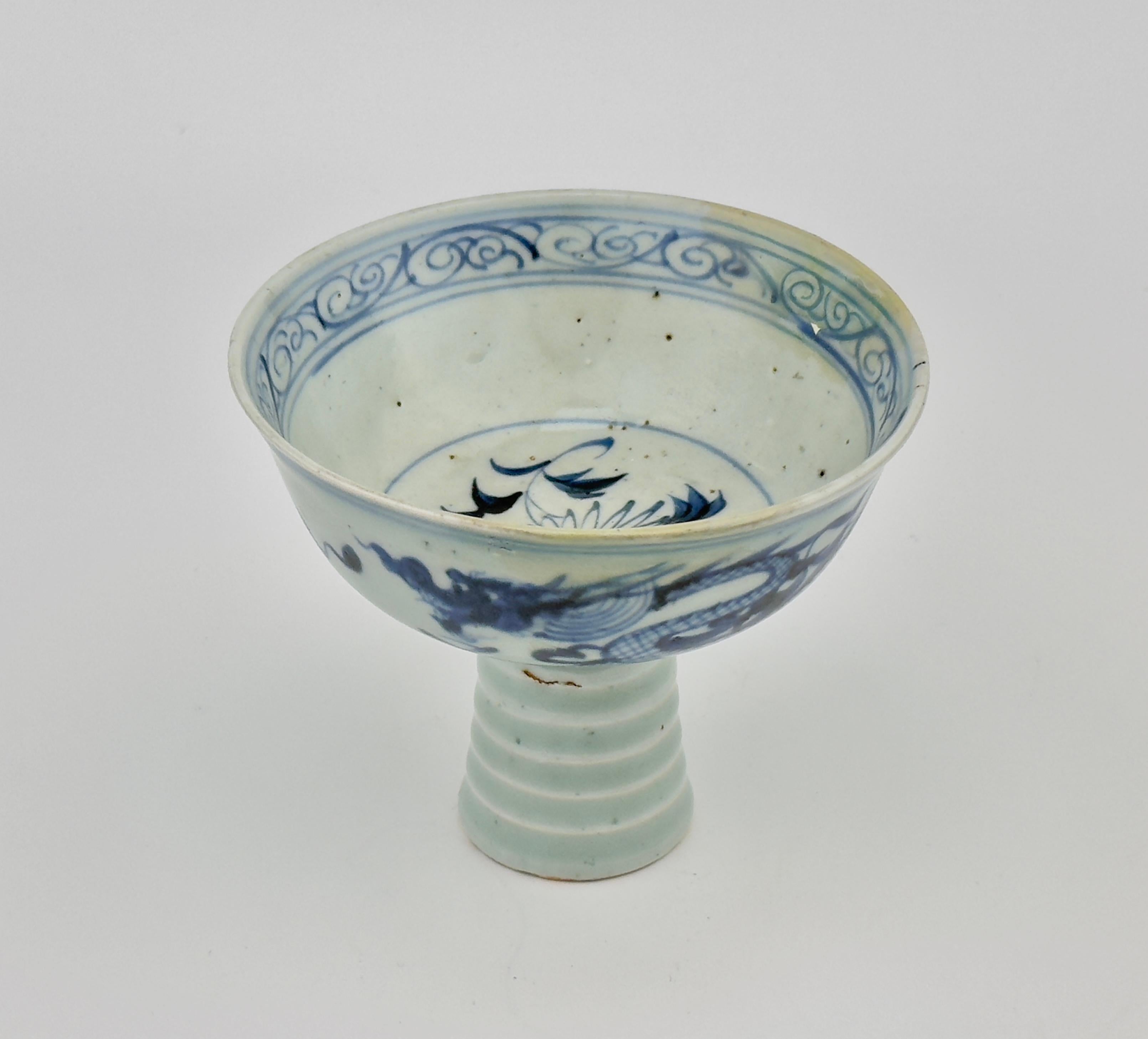 18th Century and Earlier Blue And White 'Dragon' Stem Cup, Yuan Dynasty(1271-1368)
