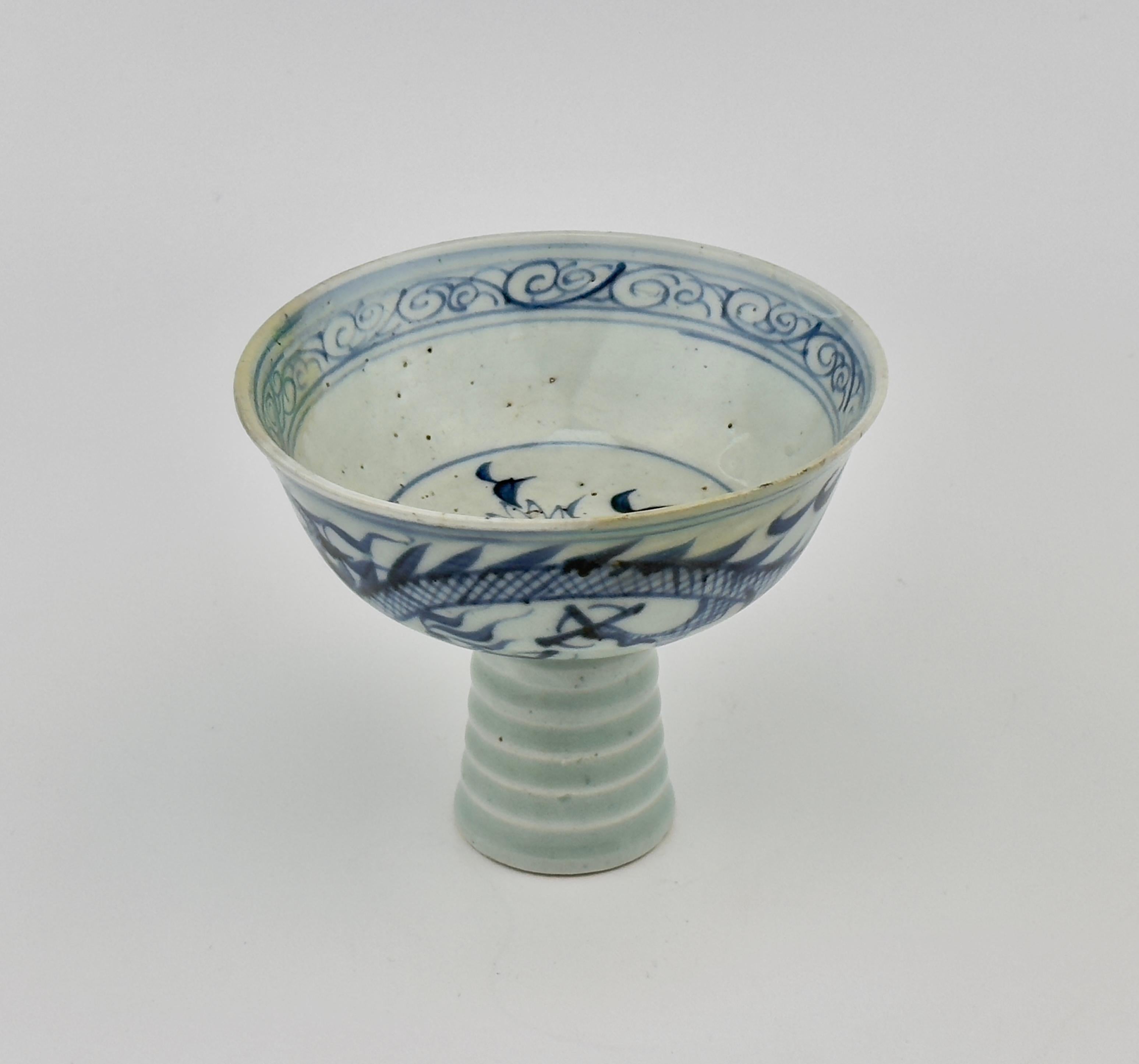 Ceramic Blue And White 'Dragon' Stem Cup, Yuan Dynasty(1271-1368)