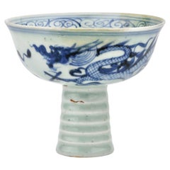 Blue And White 'Dragon' Stem Cup, Yuan Dynasty(1271-1368)